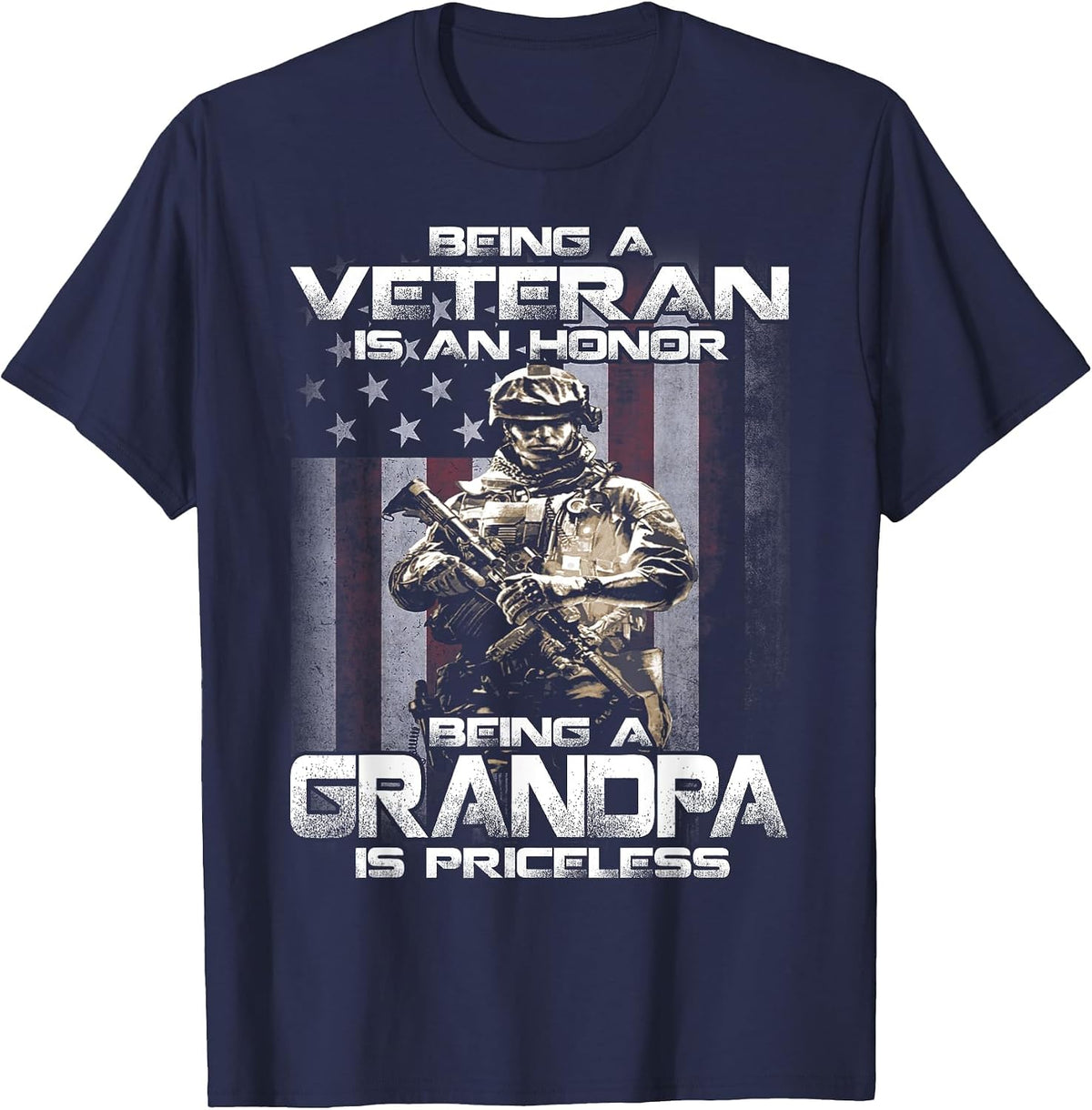 Being A Veteran is an Honor Being A Grandpa is Priceless T-Shirt - Navy Blue