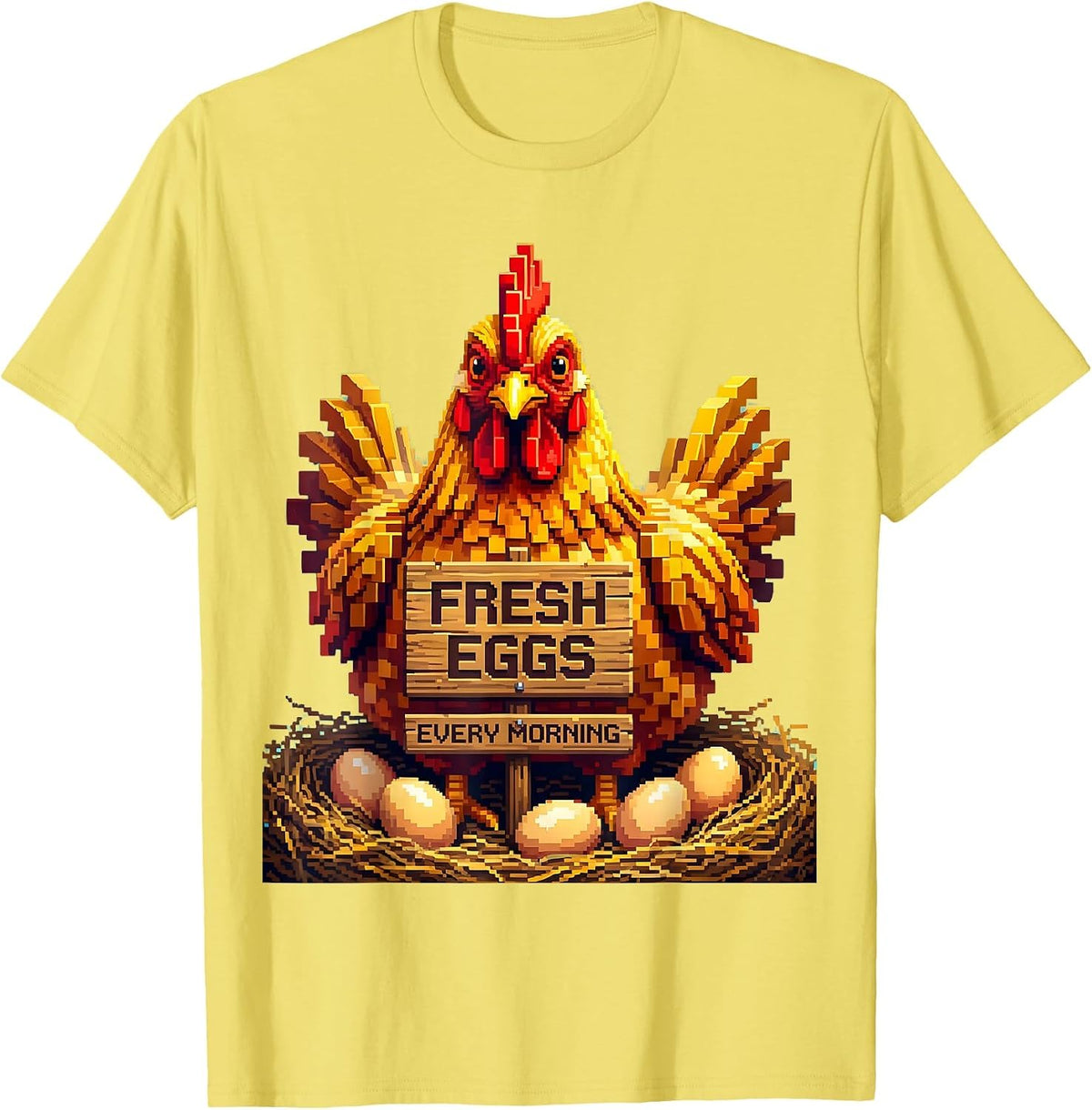 Men's Fresh Eggs Every Morning Chicken Farm Design T-Shirt - Lemon Yellow