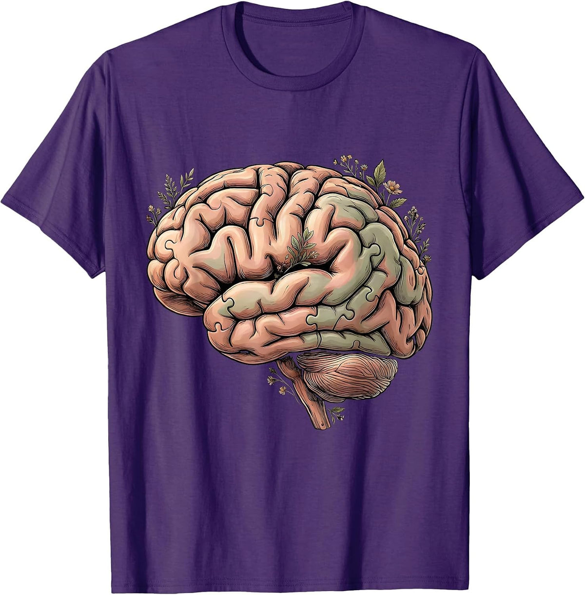 Men's Puzzle Piece Brain Special Education Art T-Shirt - Purple
