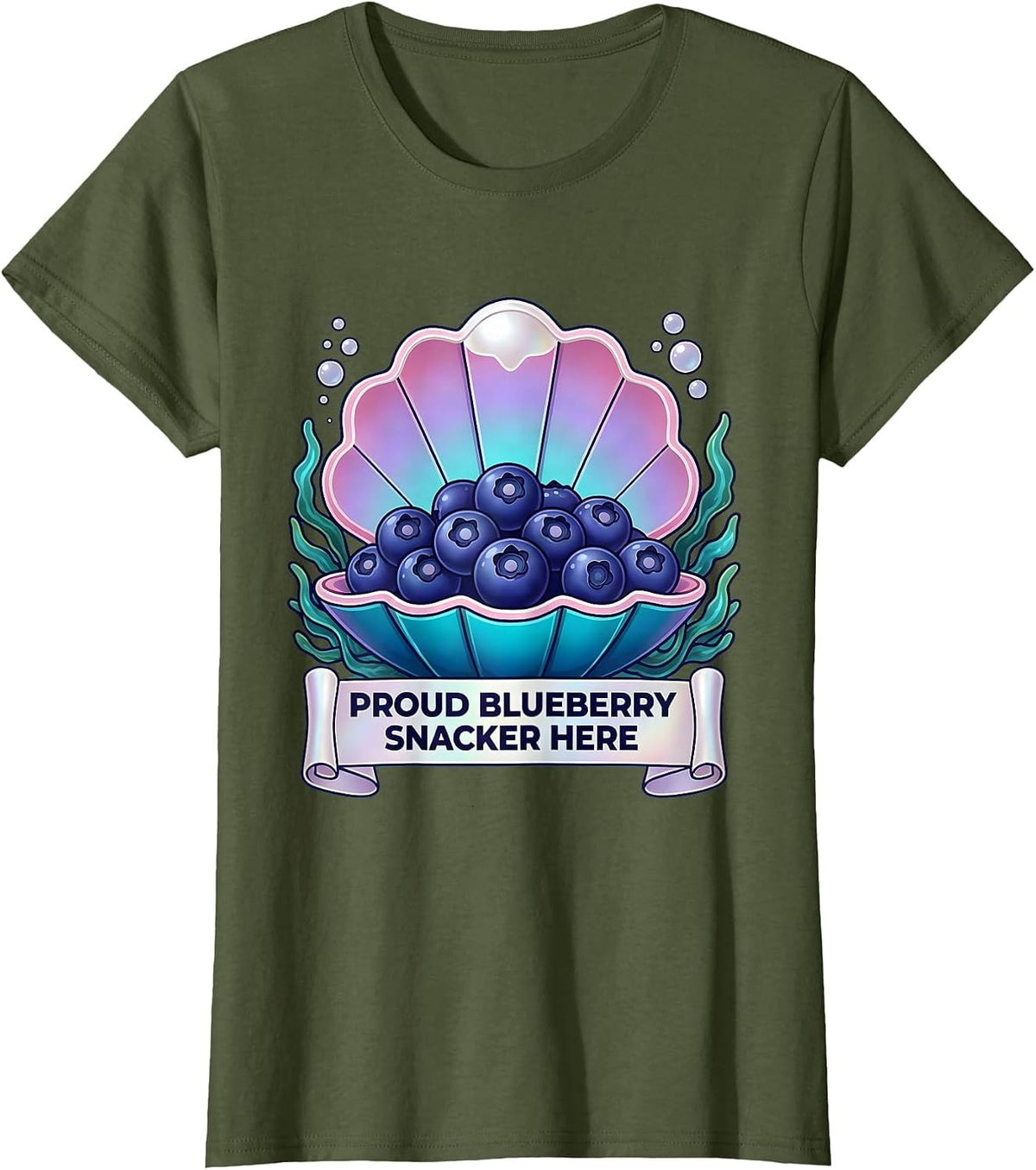 Women's Proud Blueberry Snacker Here Red White Blue Design T-Shirt - Olive Green