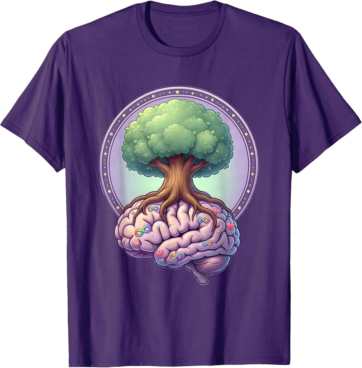 Autism Awareness Tree Brain Roots Illustration T-Shirt - Purple