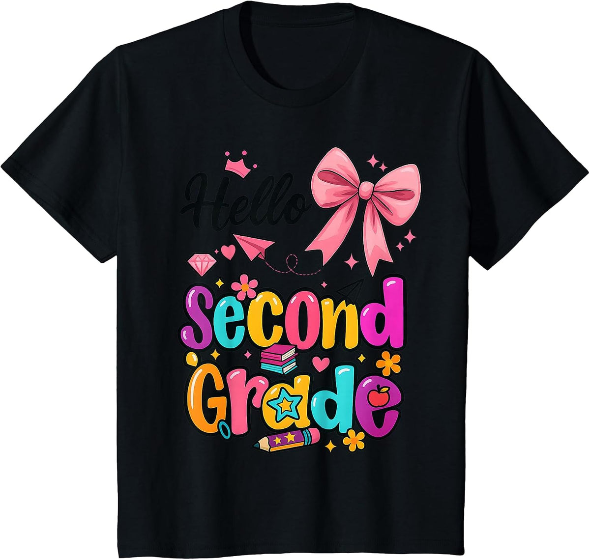 Hello Second Grade Preppy Back to School Boy Girl TeacherTee T-Shirt - Black