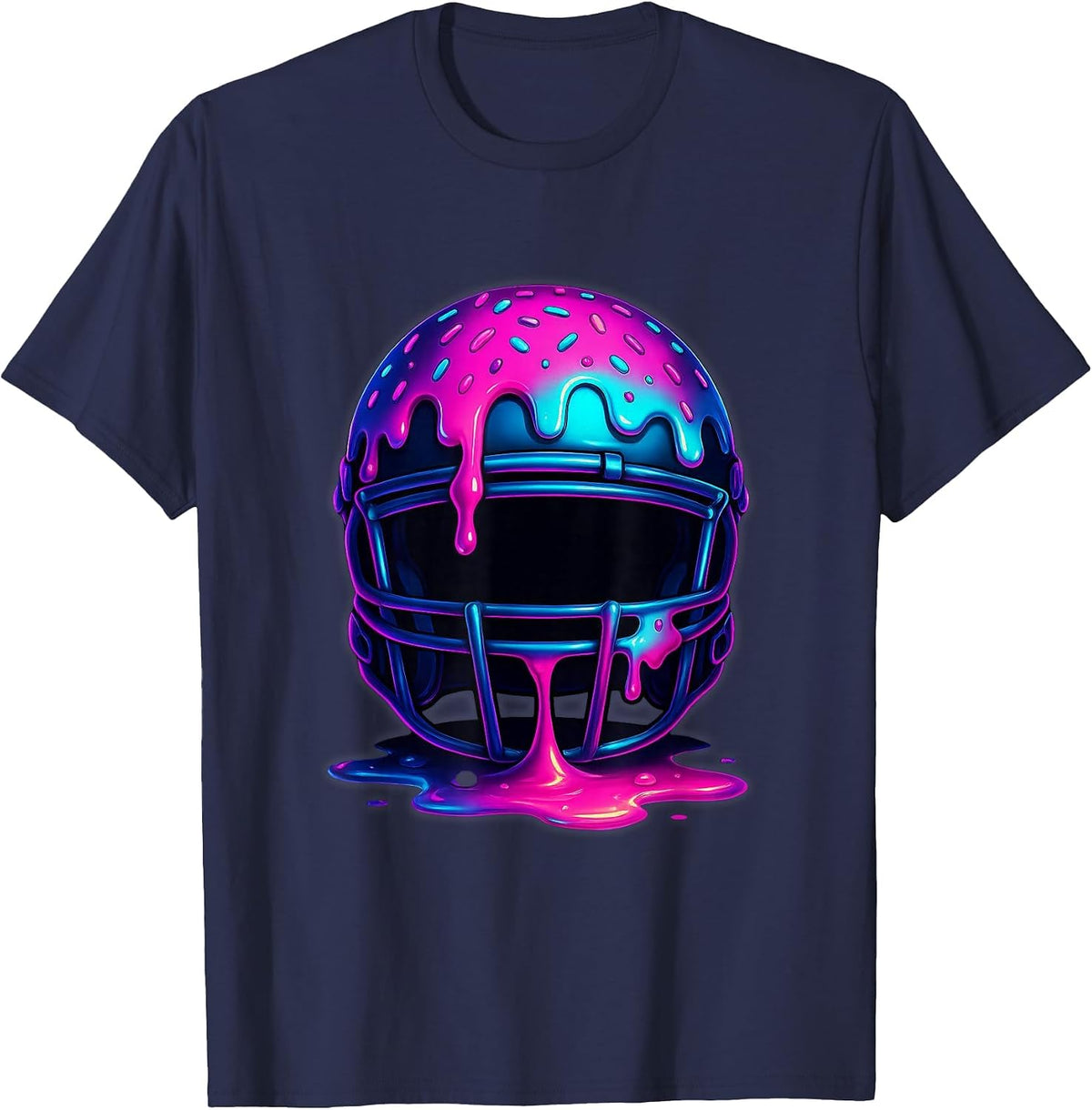 Football Drip Ice Cream Sprinkles for Lineman WR QB RB Men T-Shirt - Navy Blue