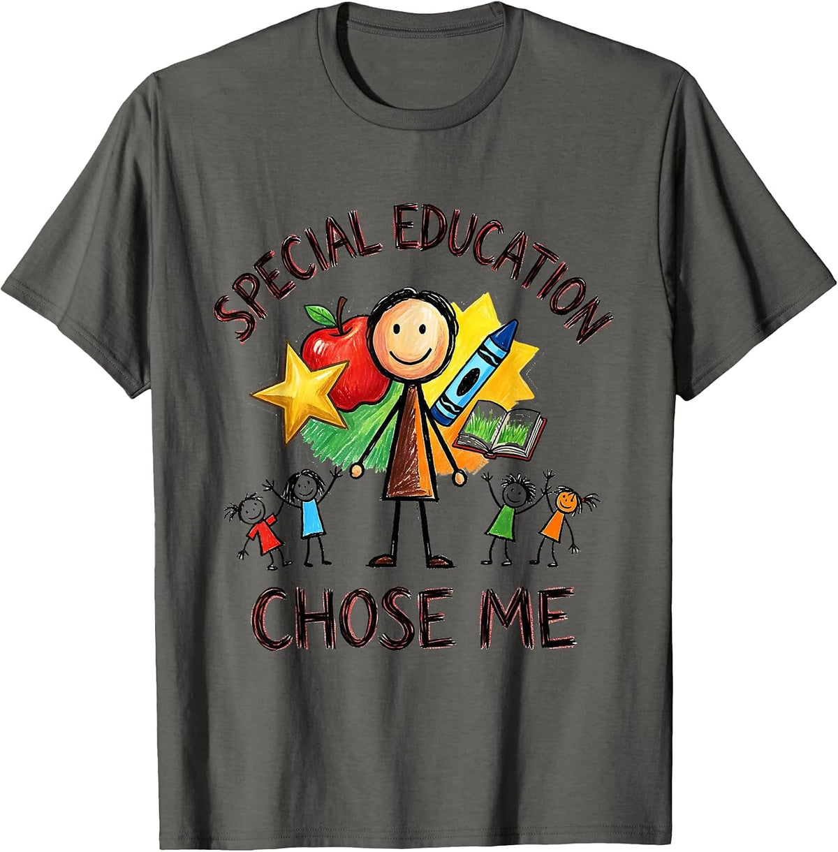 Special Education Chose Me Teacher Design T-Shirt - Asphalt Grey