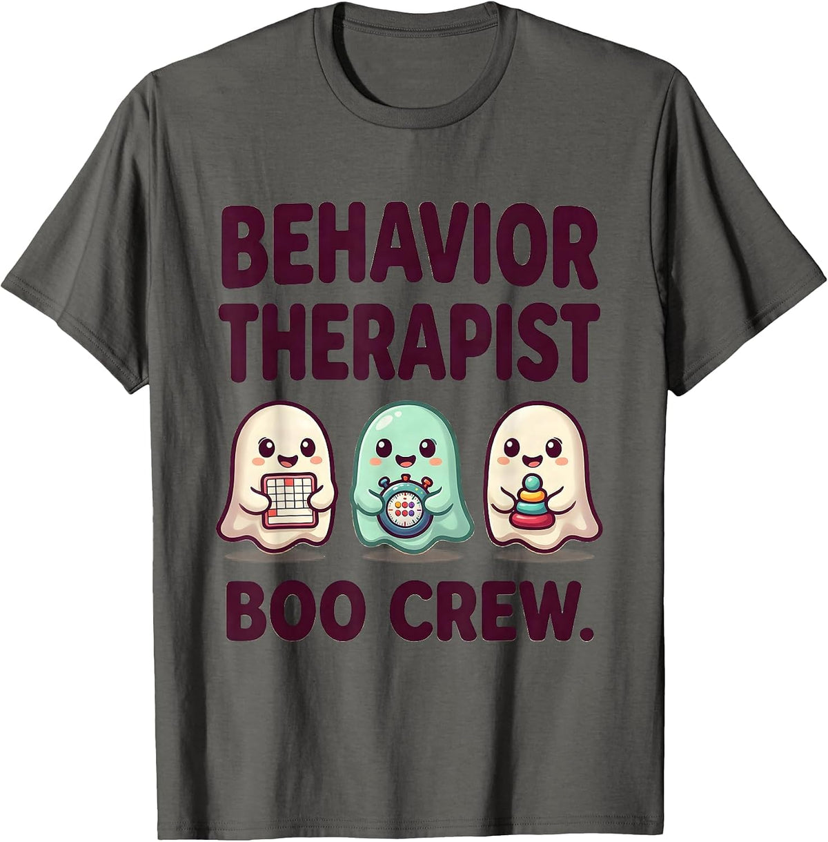 Men's Behavior Therapist Boo Crew Cute Kawaii Ghost Halloween T-Shirt - Asphalt Grey