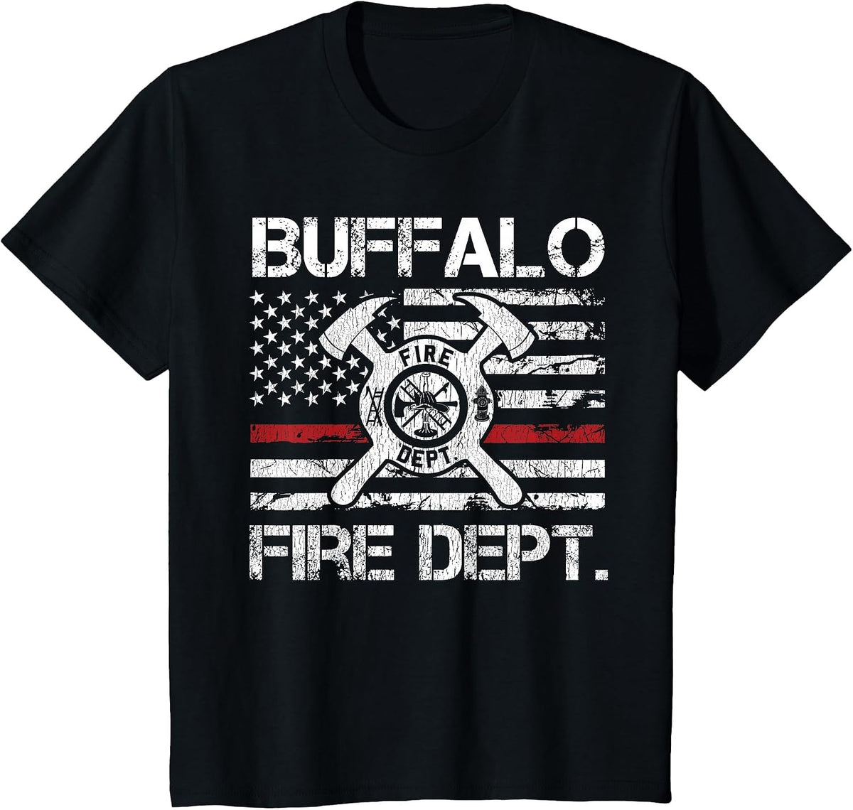 Buffalo New York Fire Department Thin Red Line Logo T-Shirt - Black