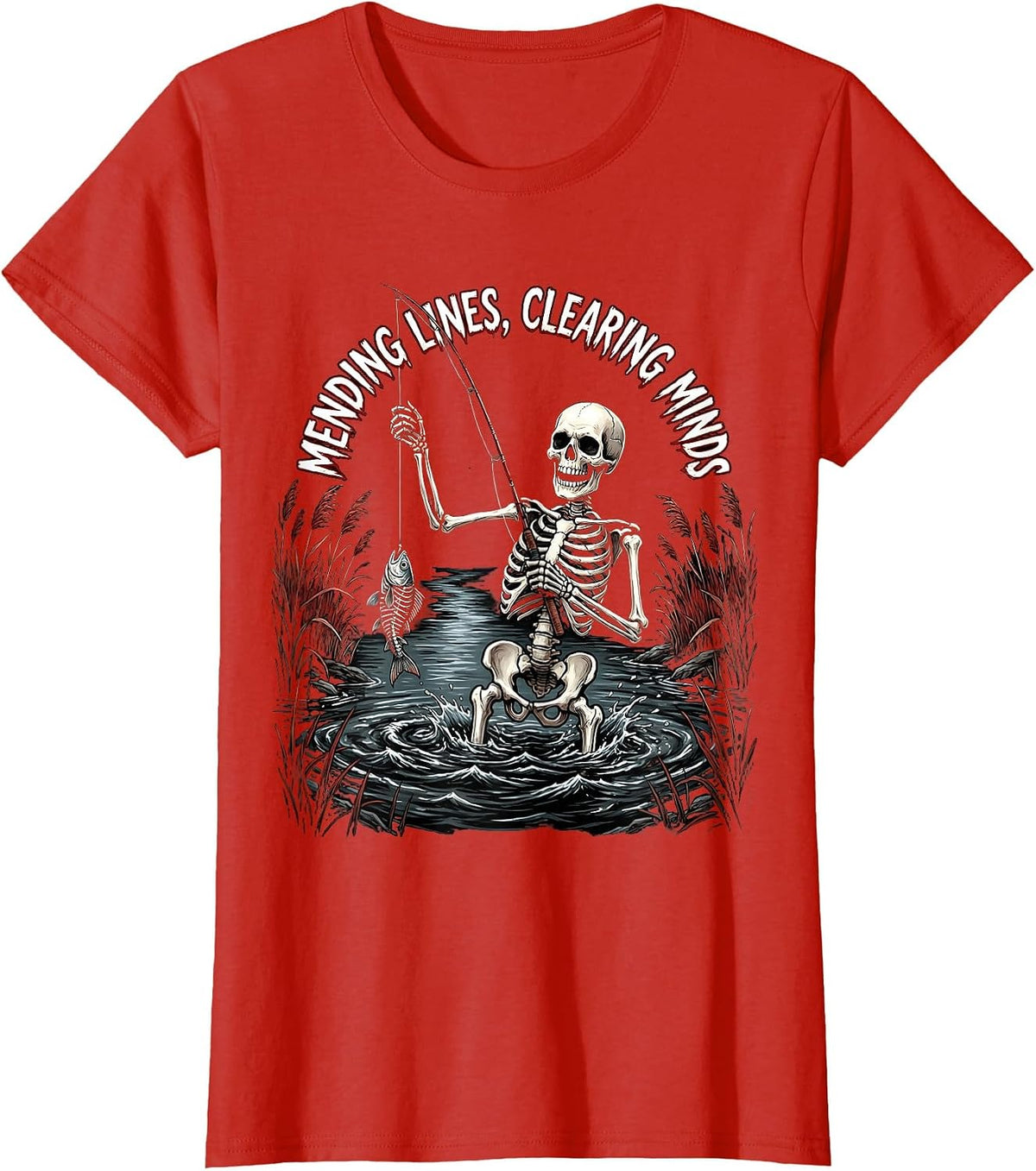 Mending Lines Clearing Minds Fly Fishing Design T-Shirt - Red