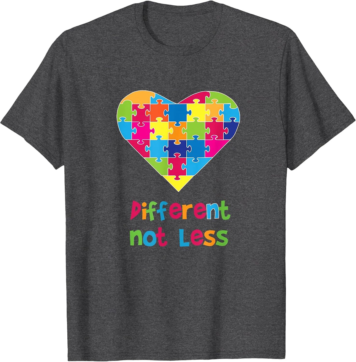 Different Not Less Autism Awareness Heart Puzzle T-Shirt - Dark Heather Grey
