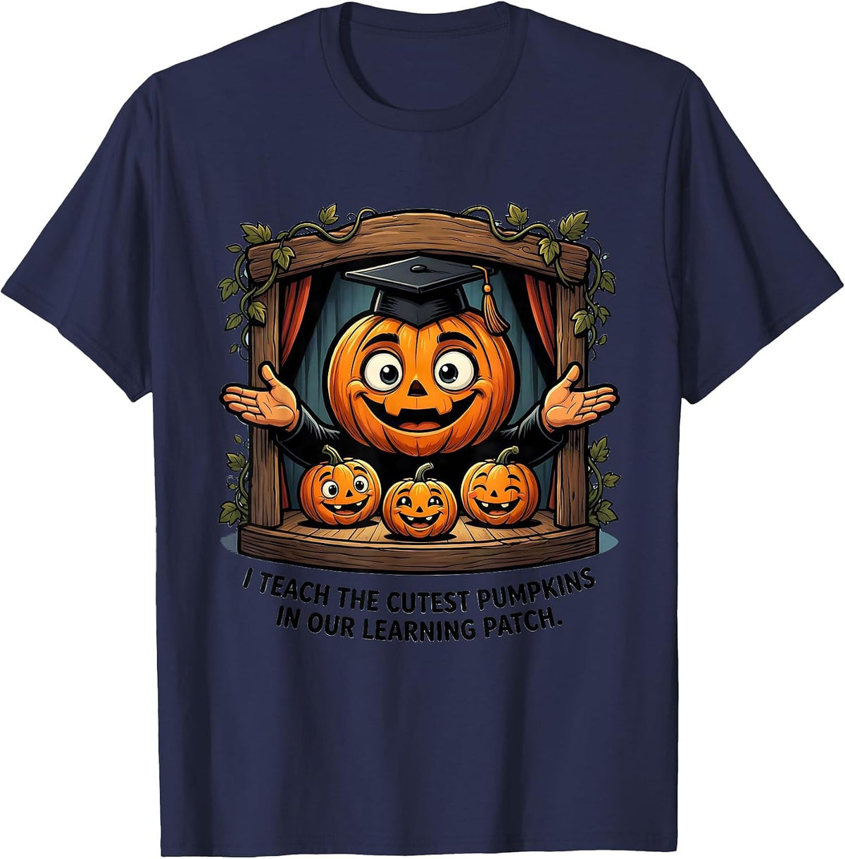 I Teach The Cutest Pumpkins In Our Learning Patch Teacher T-Shirt - Navy Blue