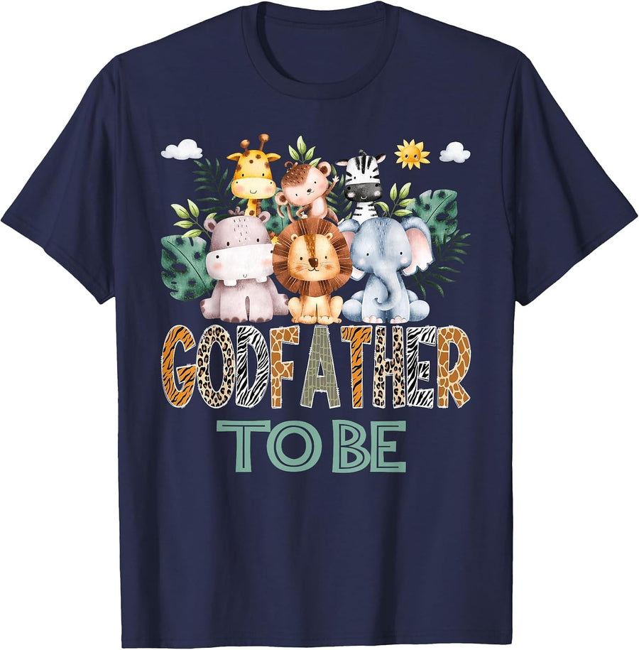 Soon to Be Godfather Jungle Animal Safari Gender Reveal T-Shirt - Navy Blue