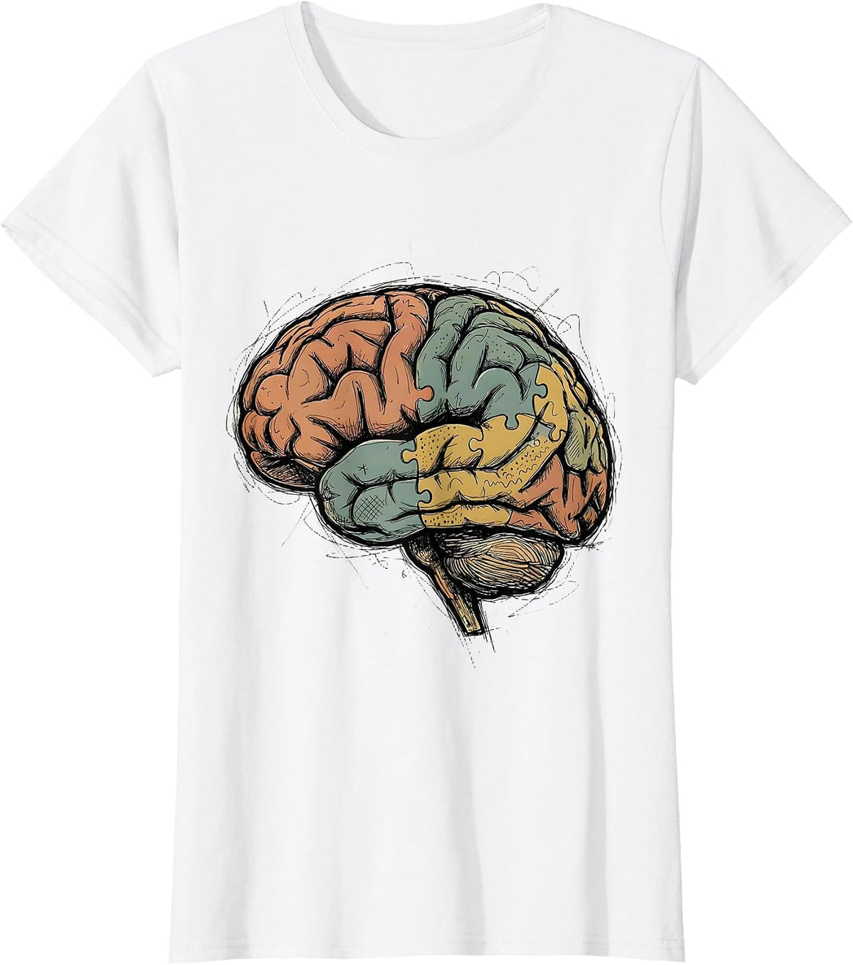 Colorful Puzzle Brain Special Education Art T-Shirt - White