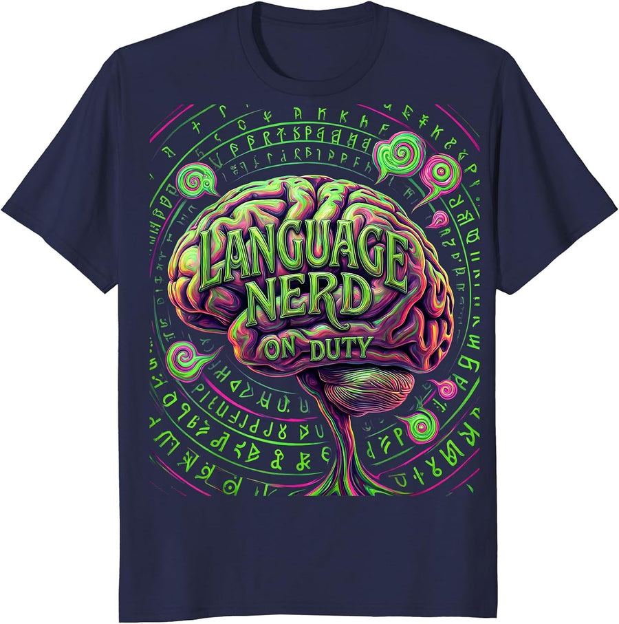 Language Nerd On Duty Linguistics Design T-Shirt - Navy Blue