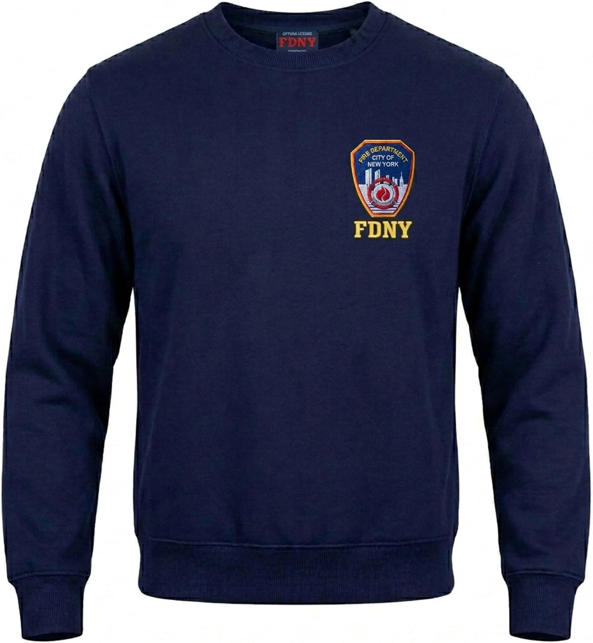 Artisan Owl F.D NY-Inspired Embroidered Crew Neck Sweatshirt, Relaxed Fit, Navy Blue - As Pictured