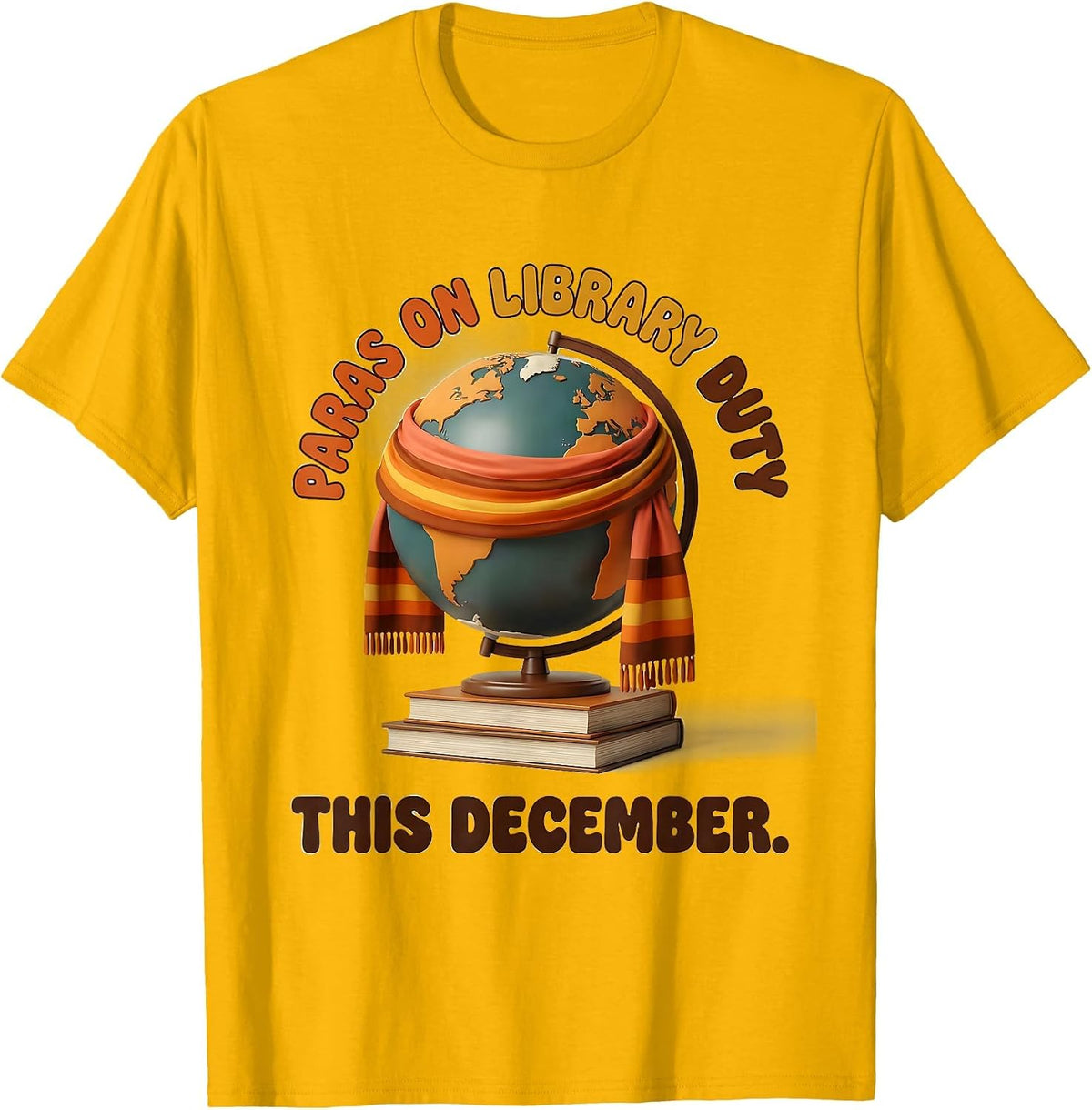 Paras On Library Duty This December Retro Teacher Christmas T-Shirt - Golden Yellow