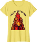 Chickens Run This Town Funny Chicken Design T-Shirt - Lemon Yellow