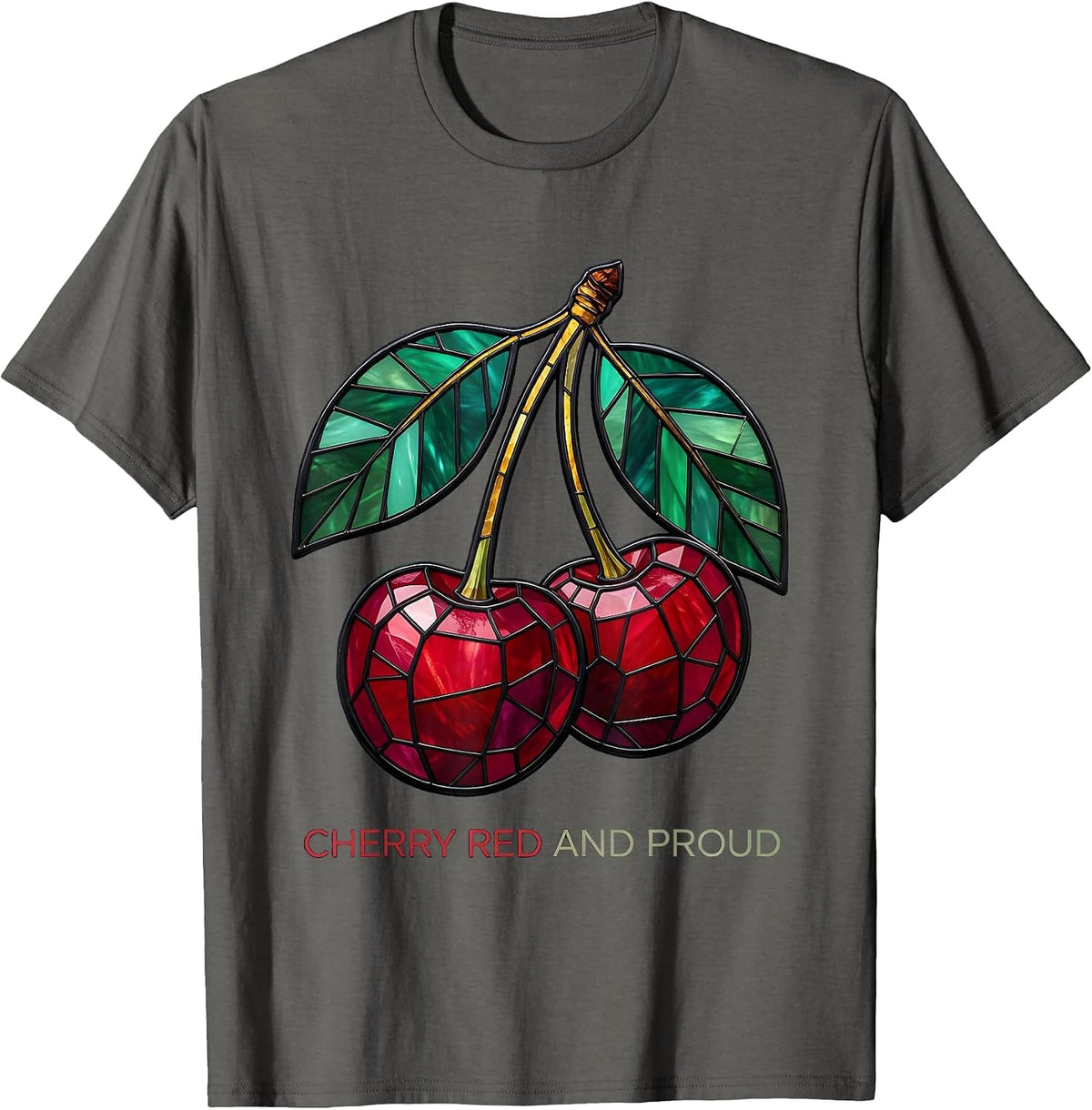 Cherry Red and Proud Bold Cherry Graphic Design T-Shirt - Asphalt Grey