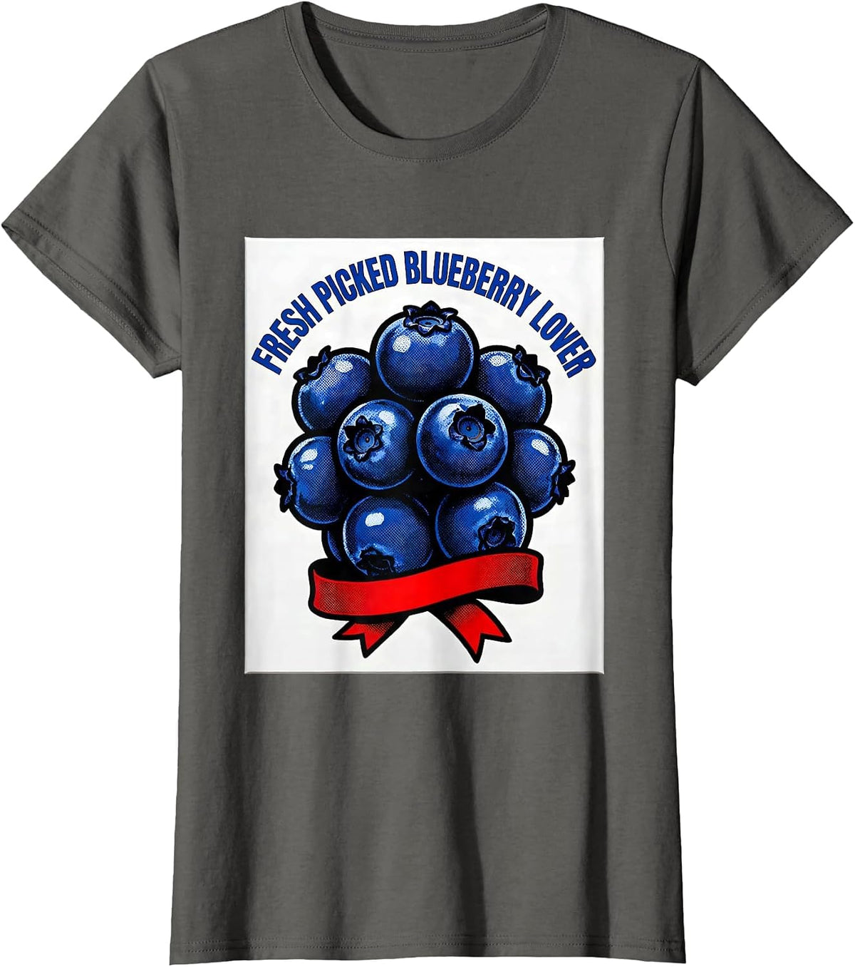 Women's Fresh Picked Blueberry Lover Red White Blue Design T-Shirt - Asphalt Grey