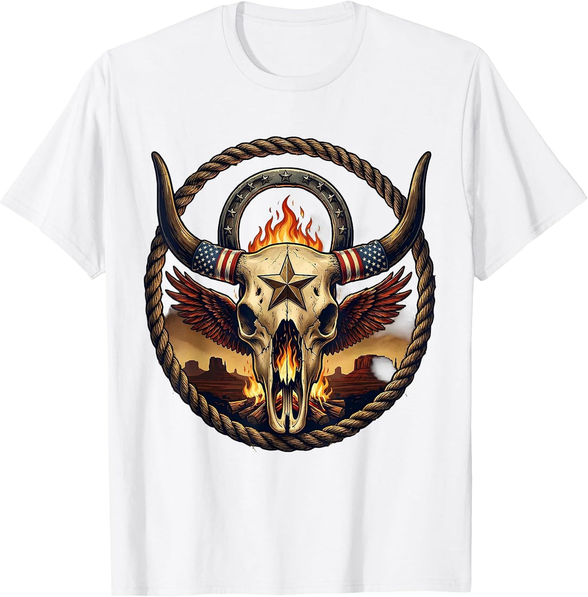 Men's Campfire Under Starry Desert Sky Western Graphic T-Shirt - White