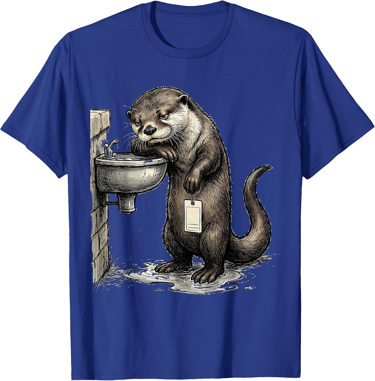 Men's Otter Drinking Fountain Funny Sea Animal Lover Humor T-Shirt - Royal Blue