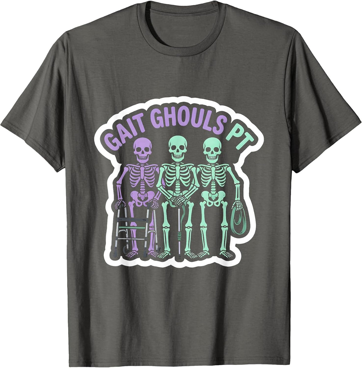 Men's Gait Ghouls PT Funny Physical Therapy Halloween Skeleton T-Shirt - Asphalt Grey