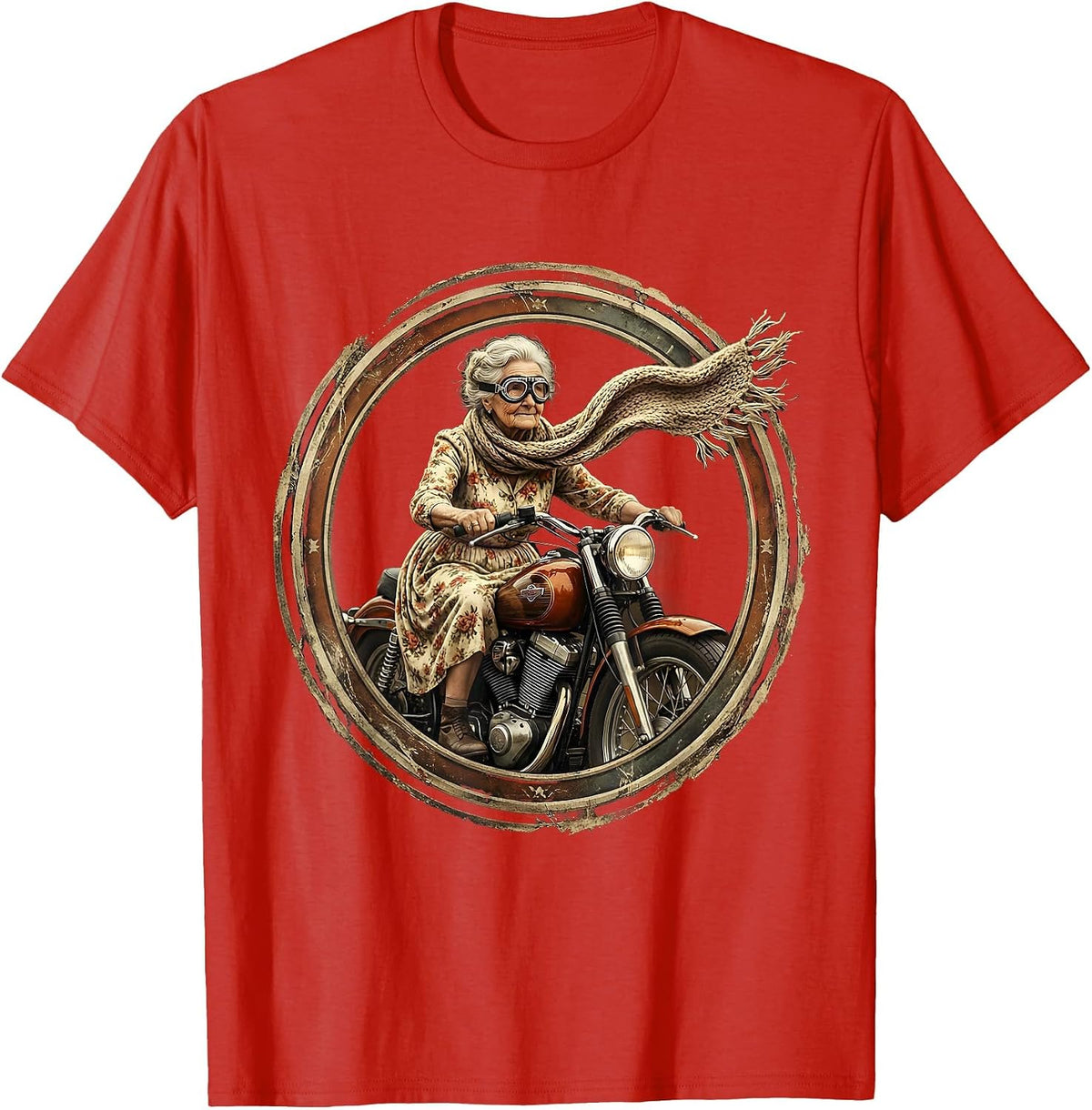 Men's Grandma Biker Scarf Flying Motorcycle Graphic T-Shirt - Red
