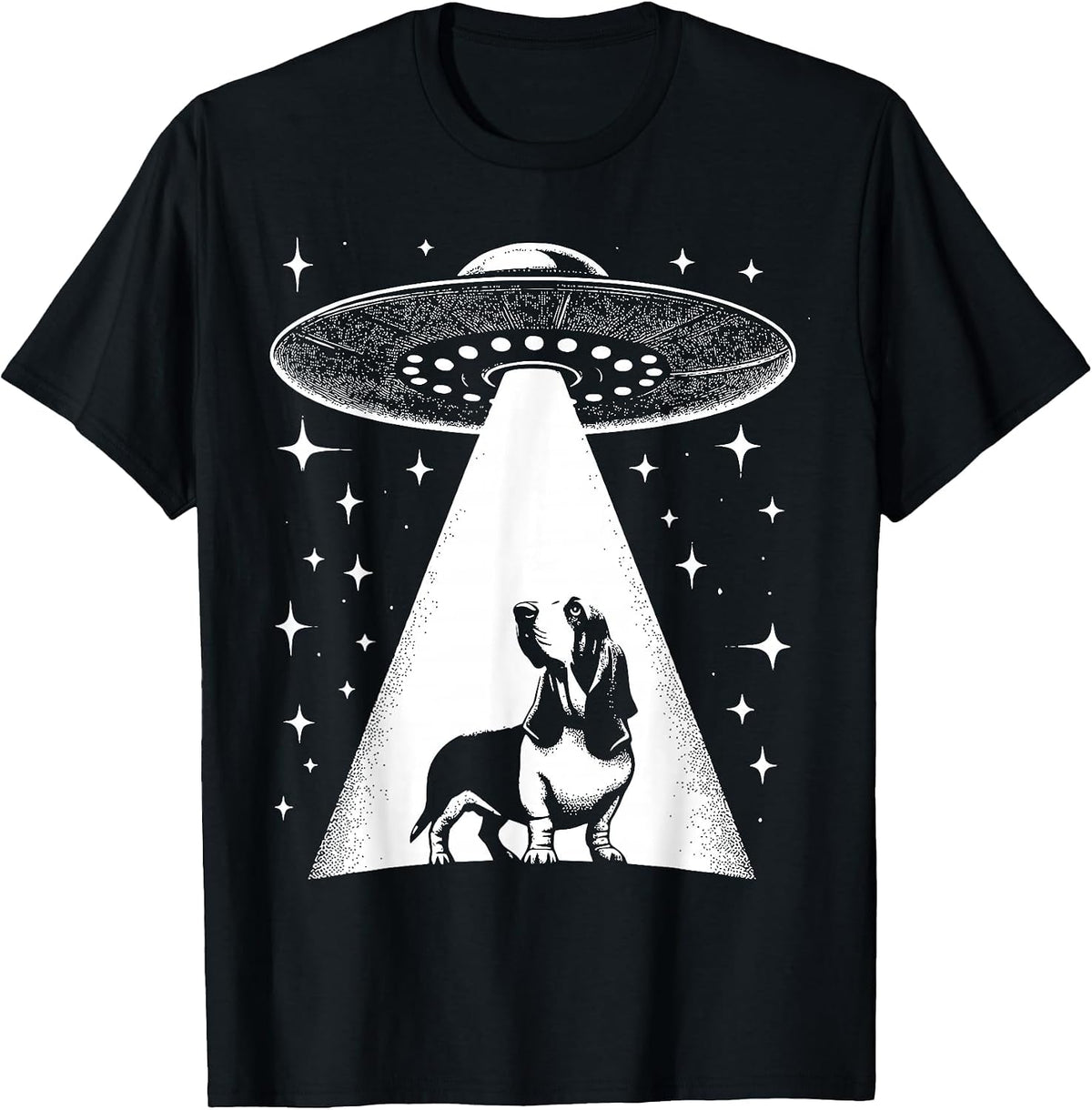 Basset Hound Mom Dad Dog - Funny Alien UFO T-Shirt - Black