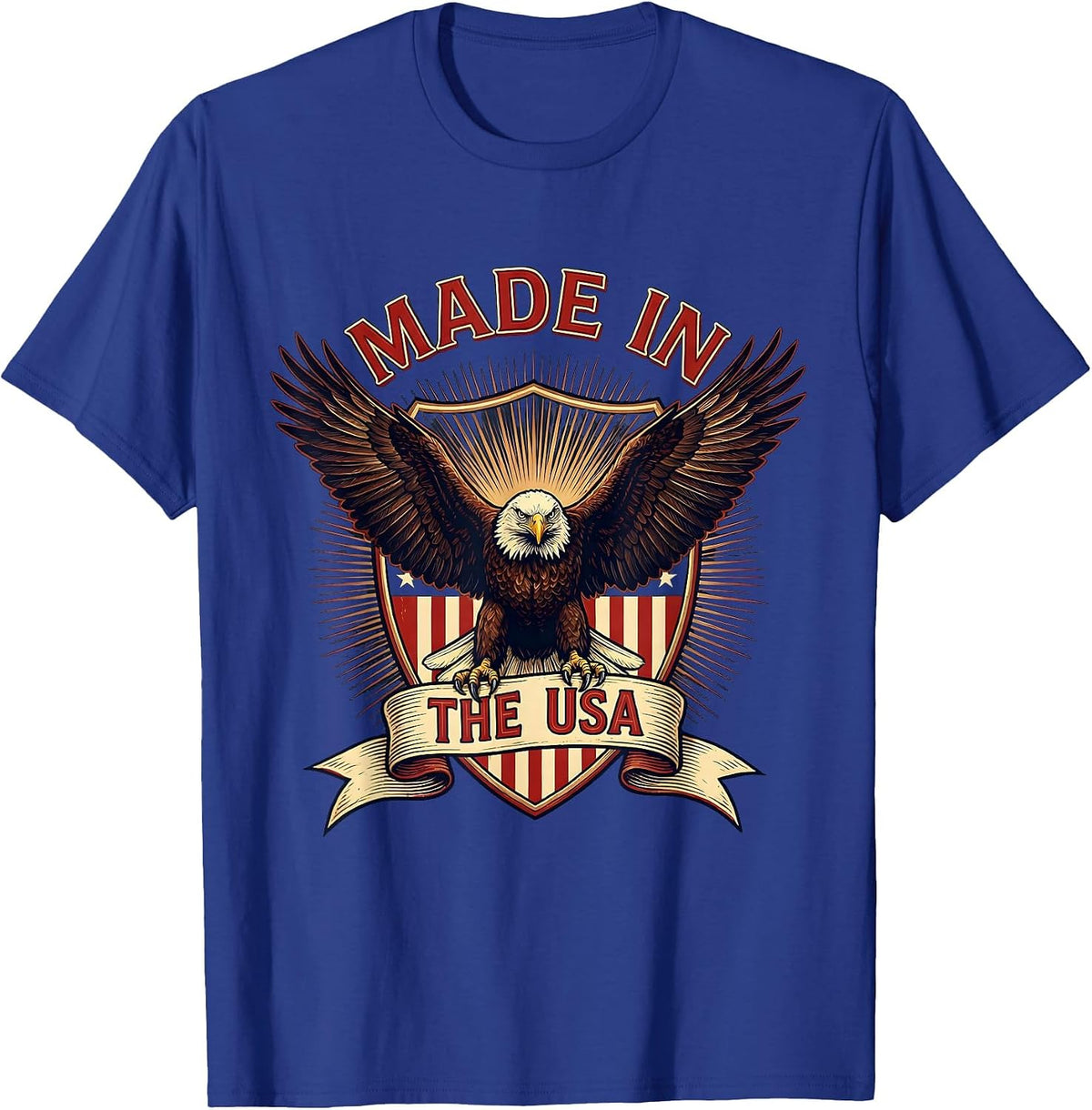 Made in the USA Patriotic American Pride Design T-Shirt - Royal Blue