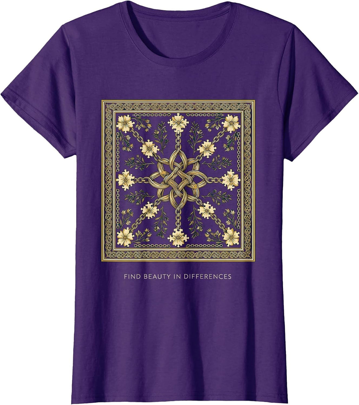 Women's Find Beauty In Differences Autism Awareness Design T-Shirt - Purple