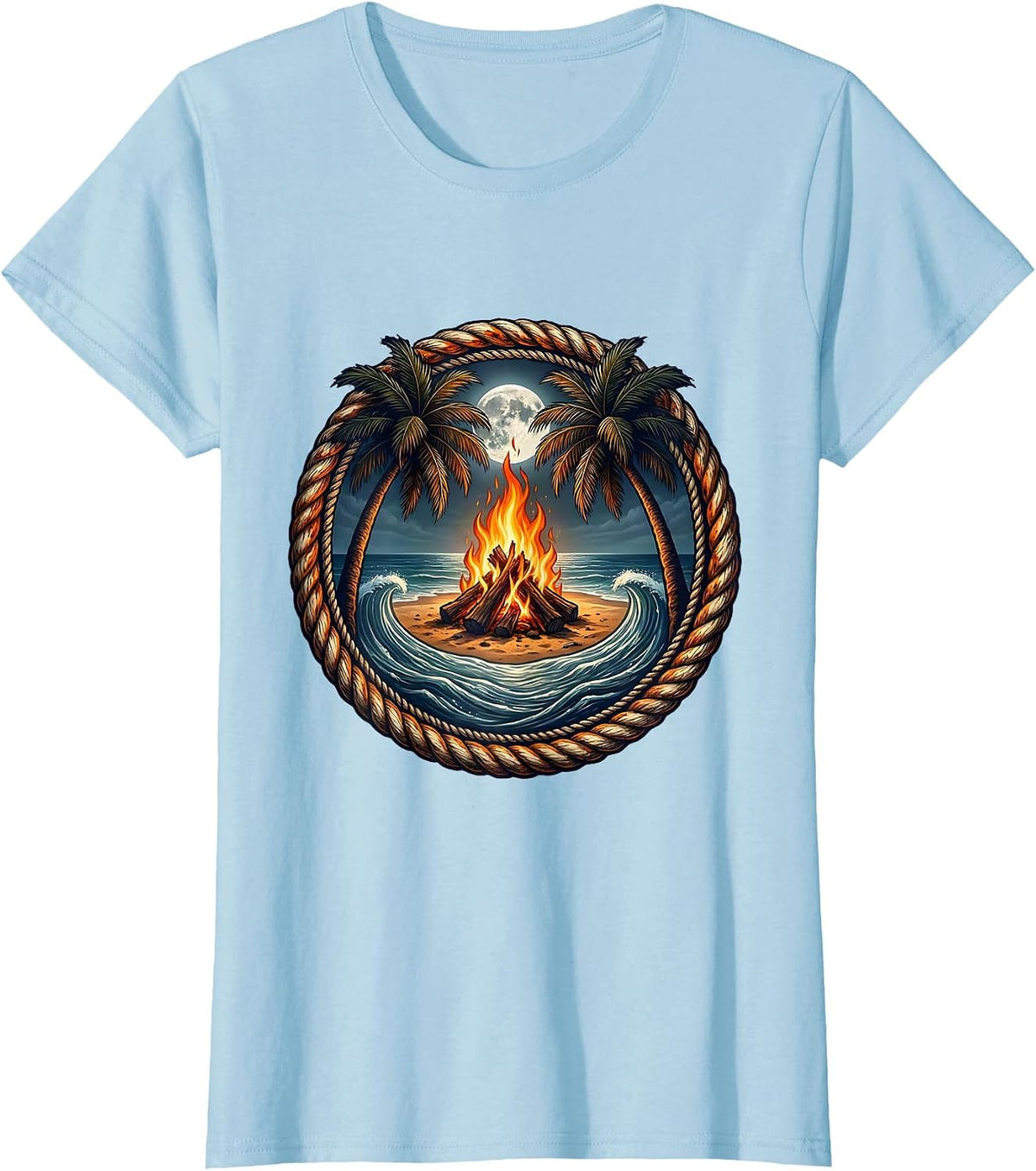 Boys Hawaiian Campfire Beach Night Graphic T-Shirt - Baby Blue