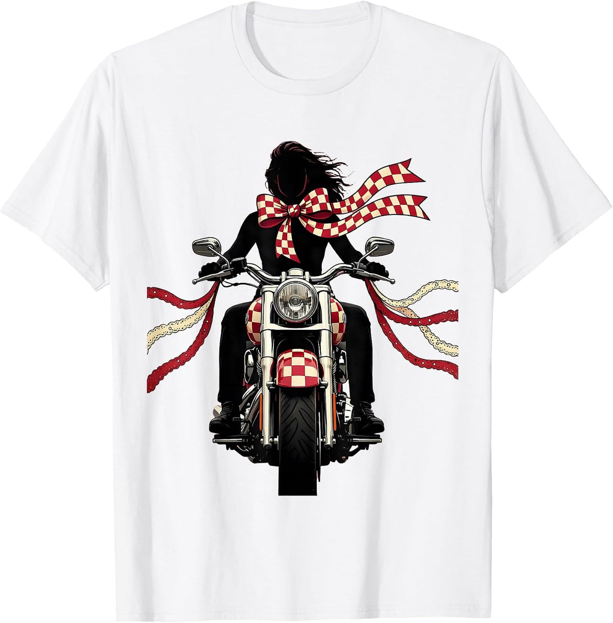 Men's Checkered Bandana Vintage Motorcycle Rider Graphic T-Shirt - White