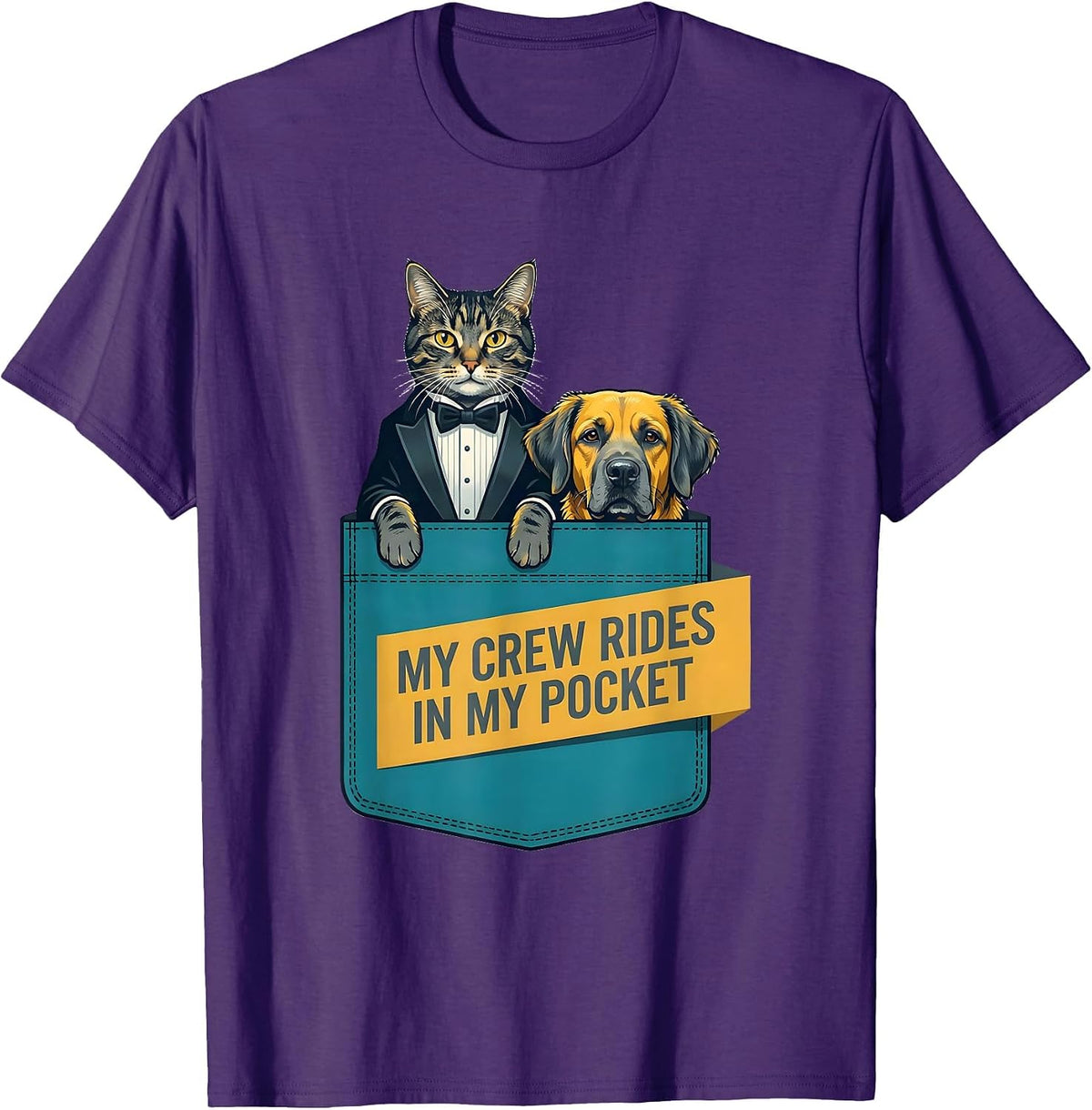 My Crew Rides In My Pocket Playful Cat And Dog Pet Lover T-Shirt - Purple
