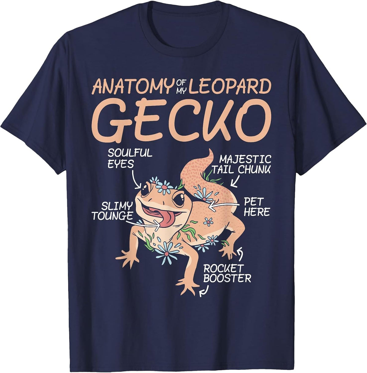 Anatomy of a Leopard Gecko Funny Gecko T-Shirt - Navy Blue