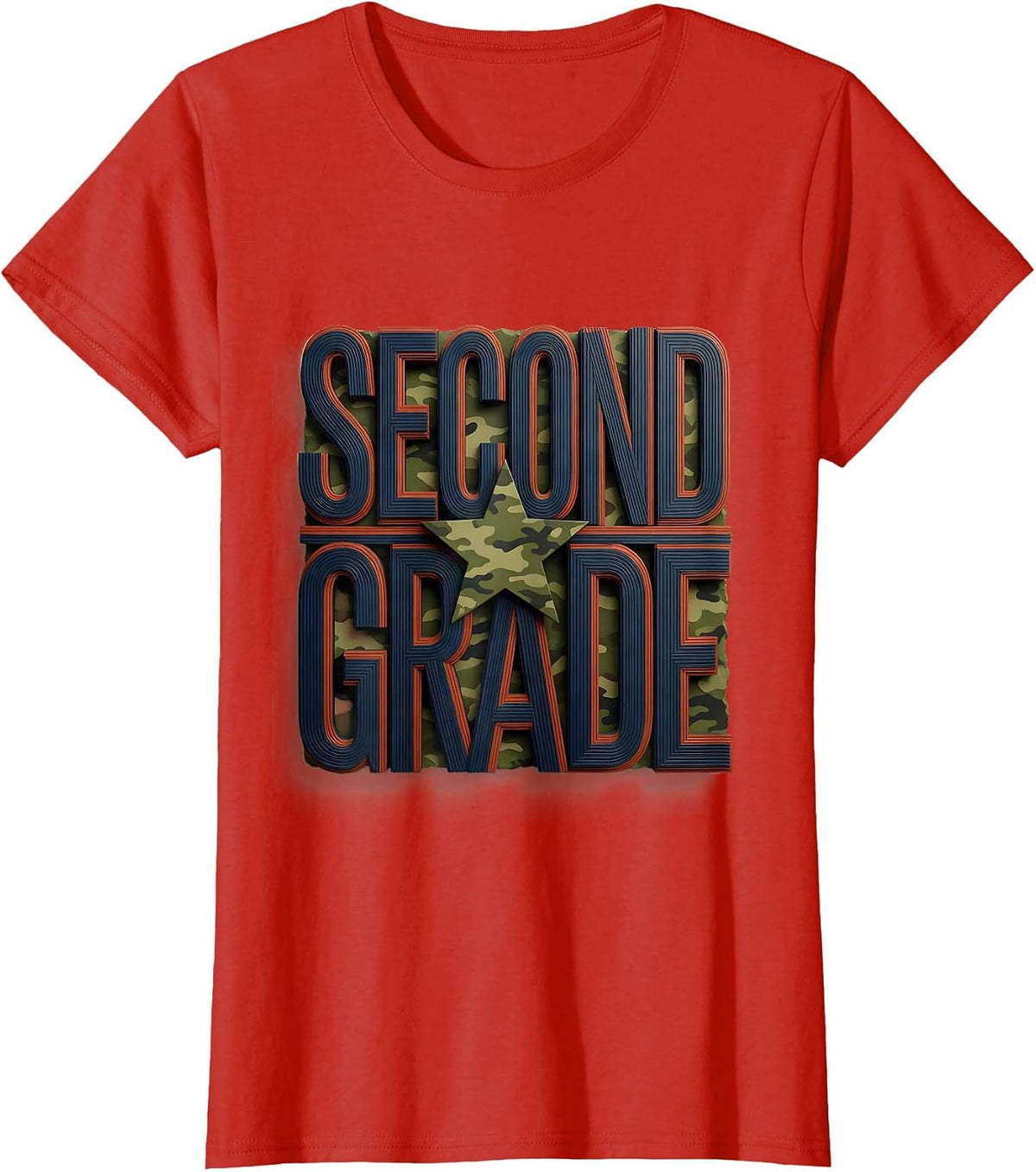 Women's Second Grade Wood Type Letterpress Patriotic Camo Back T-Shirt - Red