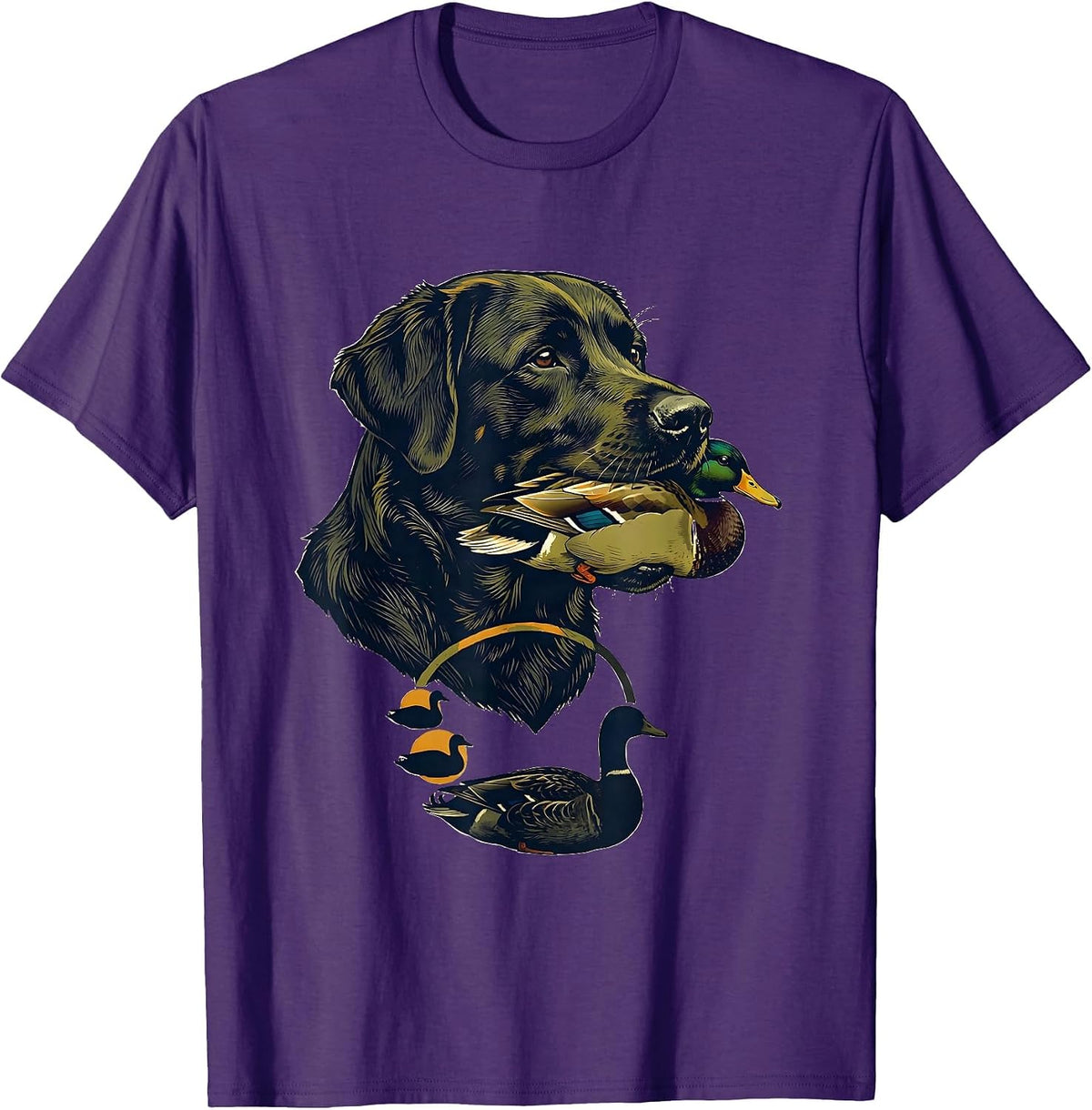 Duck Hunting Retriever Profile Linocut Hunter Gift T-Shirt - Purple