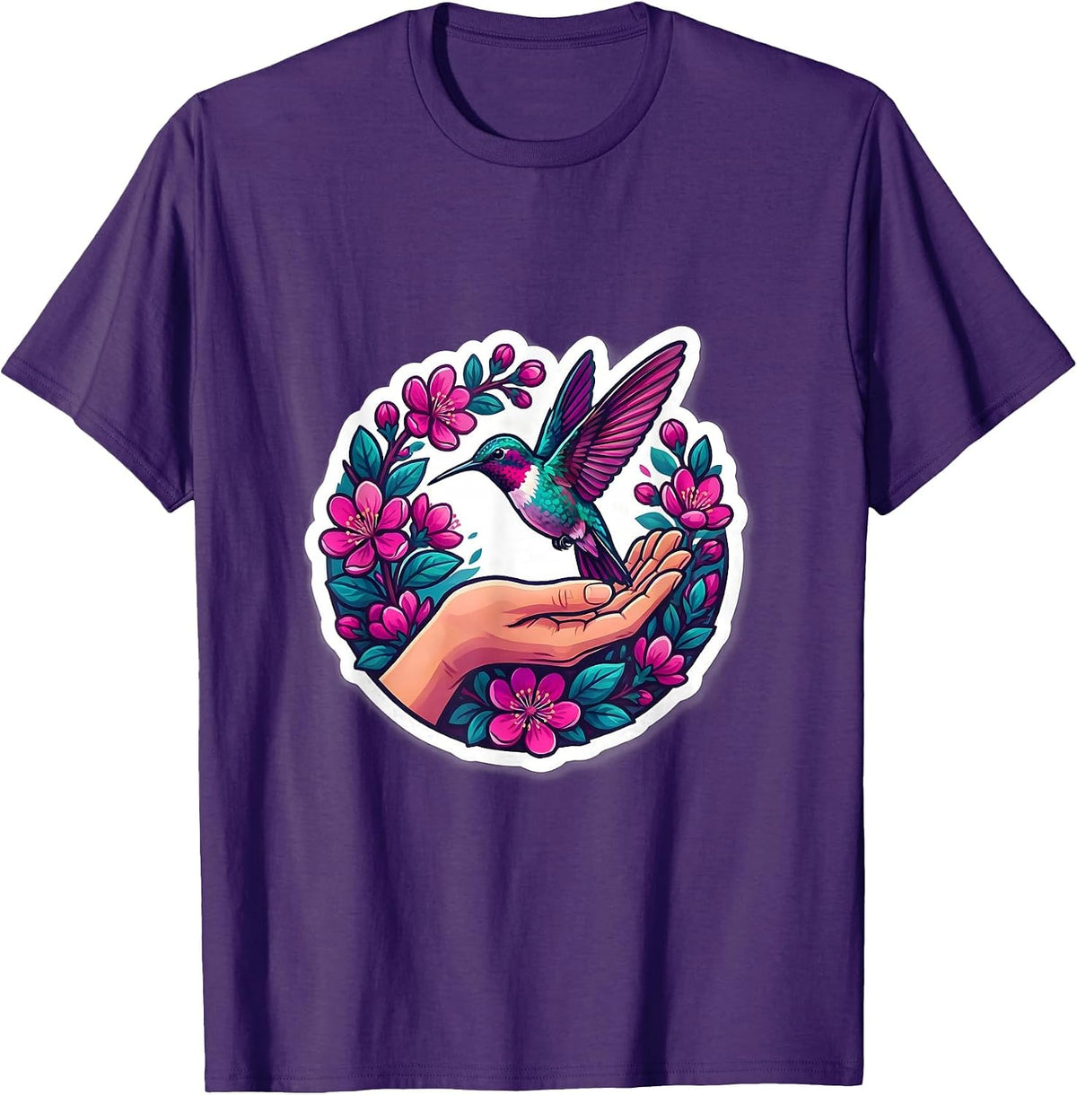 Autism Awareness Hummingbird Open Hand Design T-Shirt - Purple
