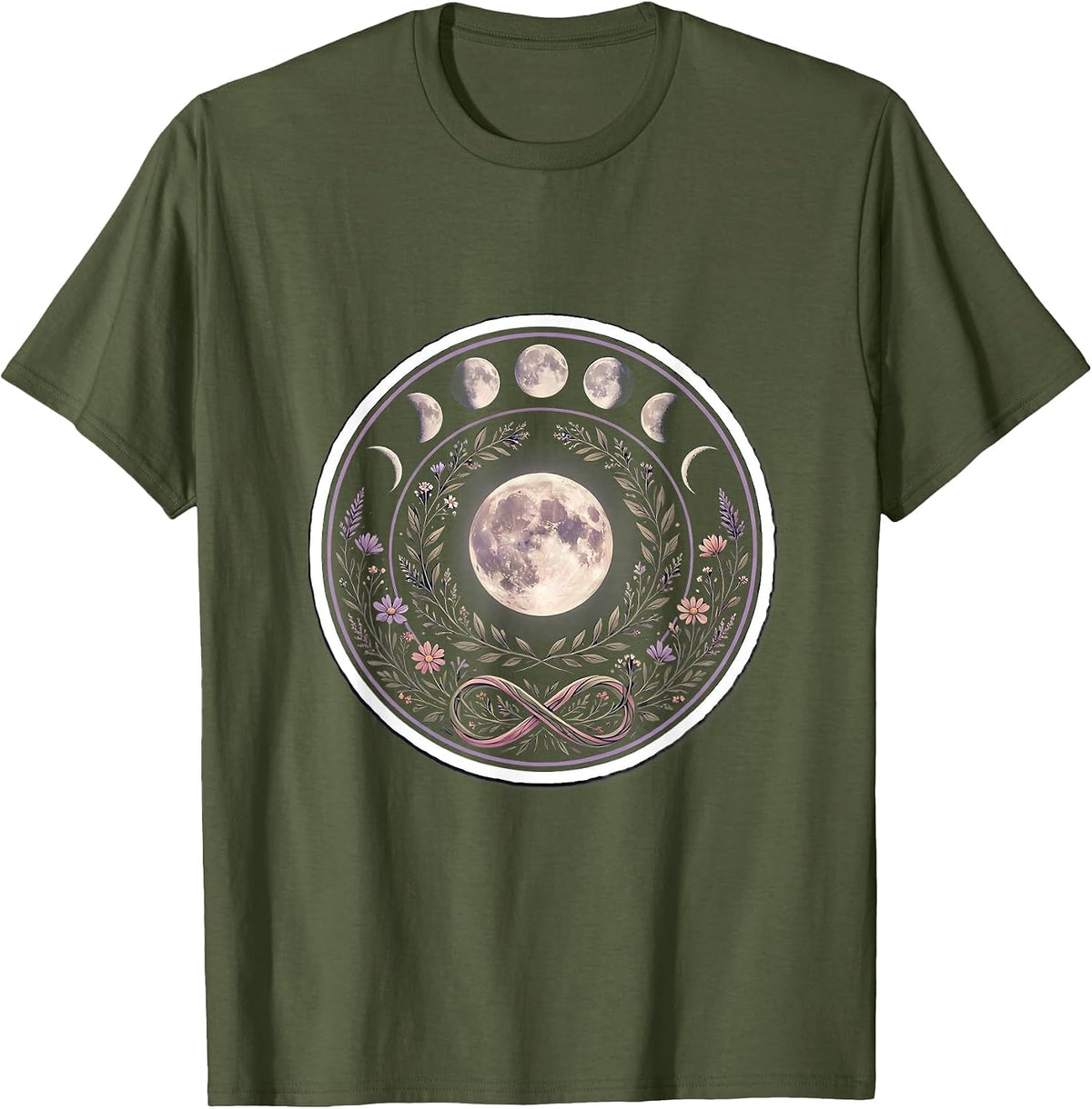 Men's Autism Awareness Moon Phase Floral Wreath Design T-Shirt - Olive Green