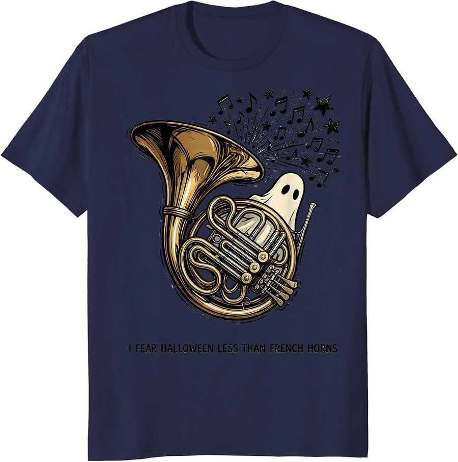 I Fear Halloween Less Than French Horns Music Teacher T-Shirt - Navy Blue