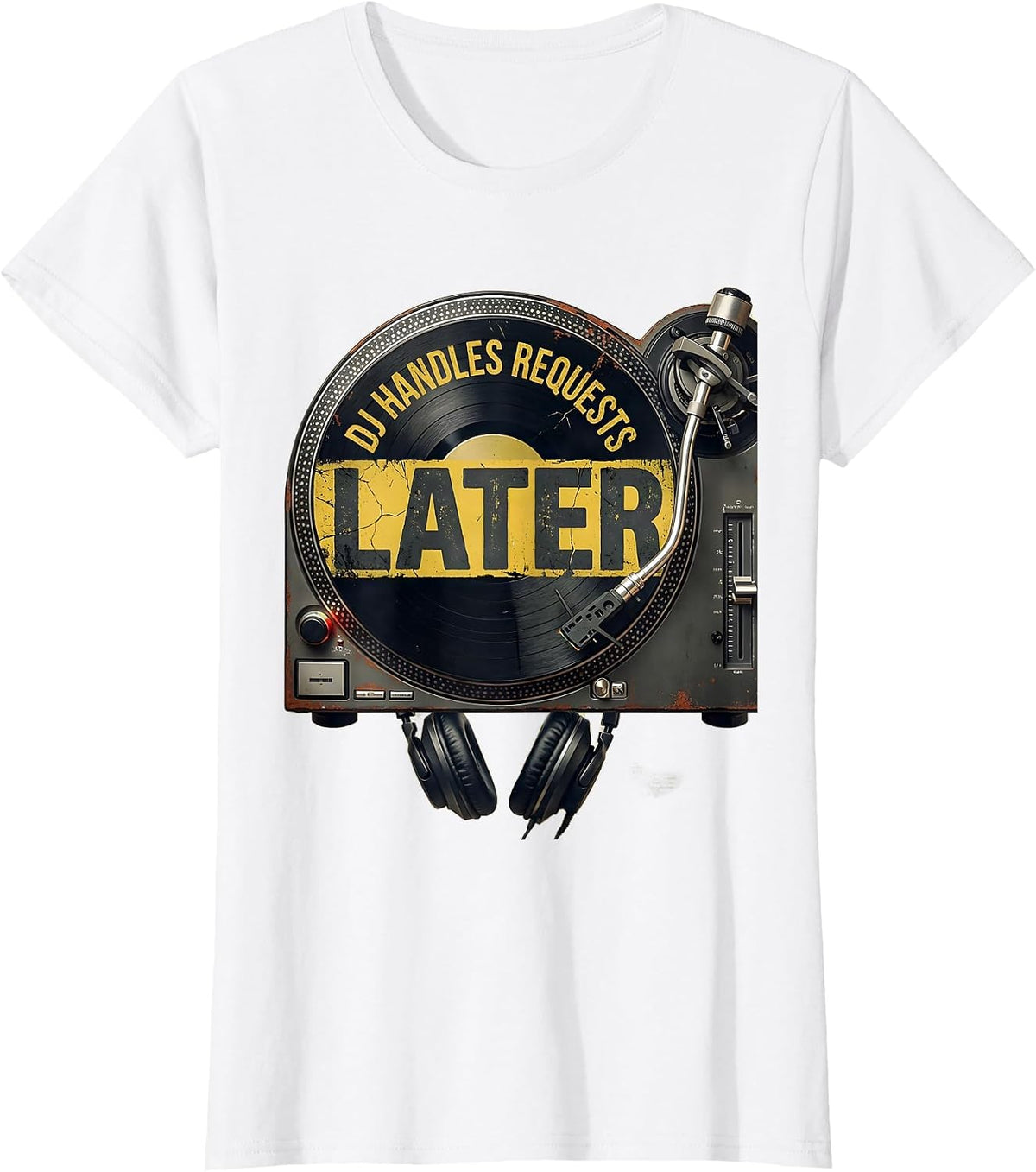 DJ Handles Requests Later Funny DJ Gift Vintage Retro T-Shirt - White