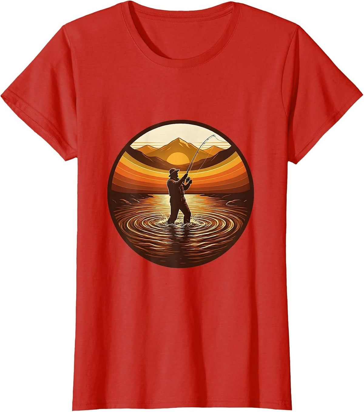 Fly Fishing Mountain Stream Wading Graphic T-Shirt - Red