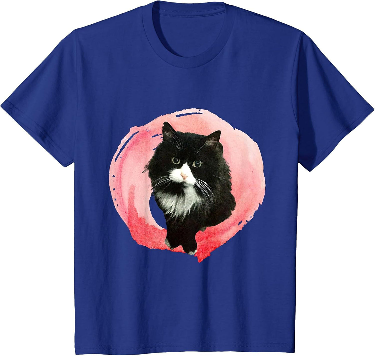 Cute Fluffy Tuxedo Cat in Pink Fluff T-Shirt - Royal Blue