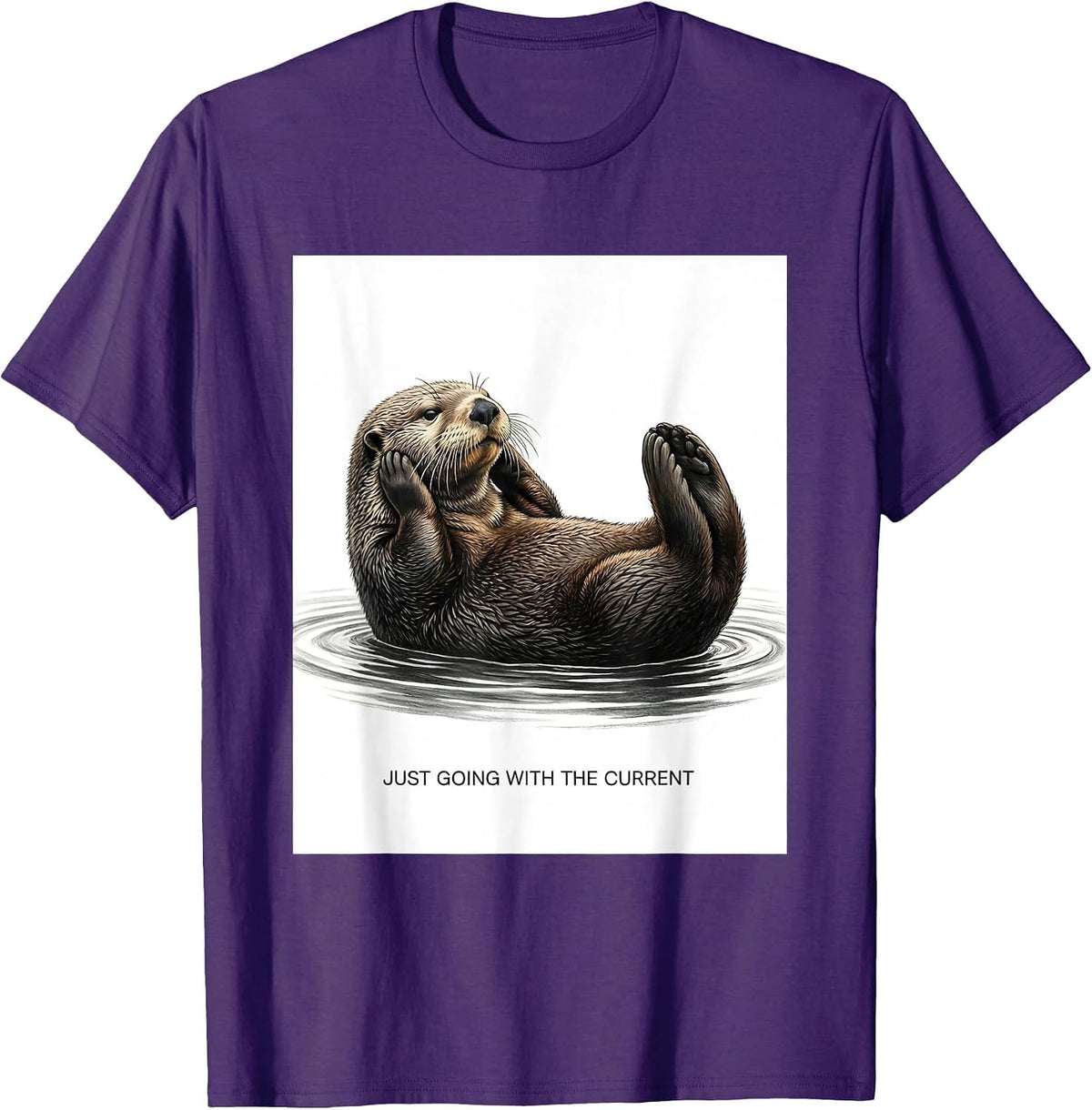 Just Going With the Current Funny Otter Lover Humor T-Shirt - Purple