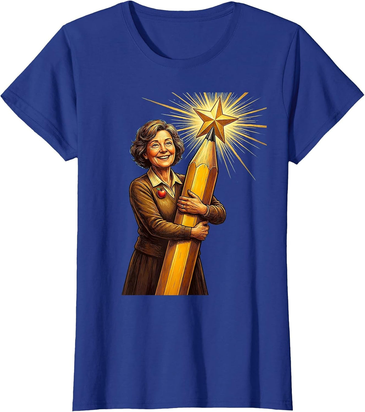 Women's SPED Teacher Holding Giant Pencil with Star T-Shirt - Royal Blue