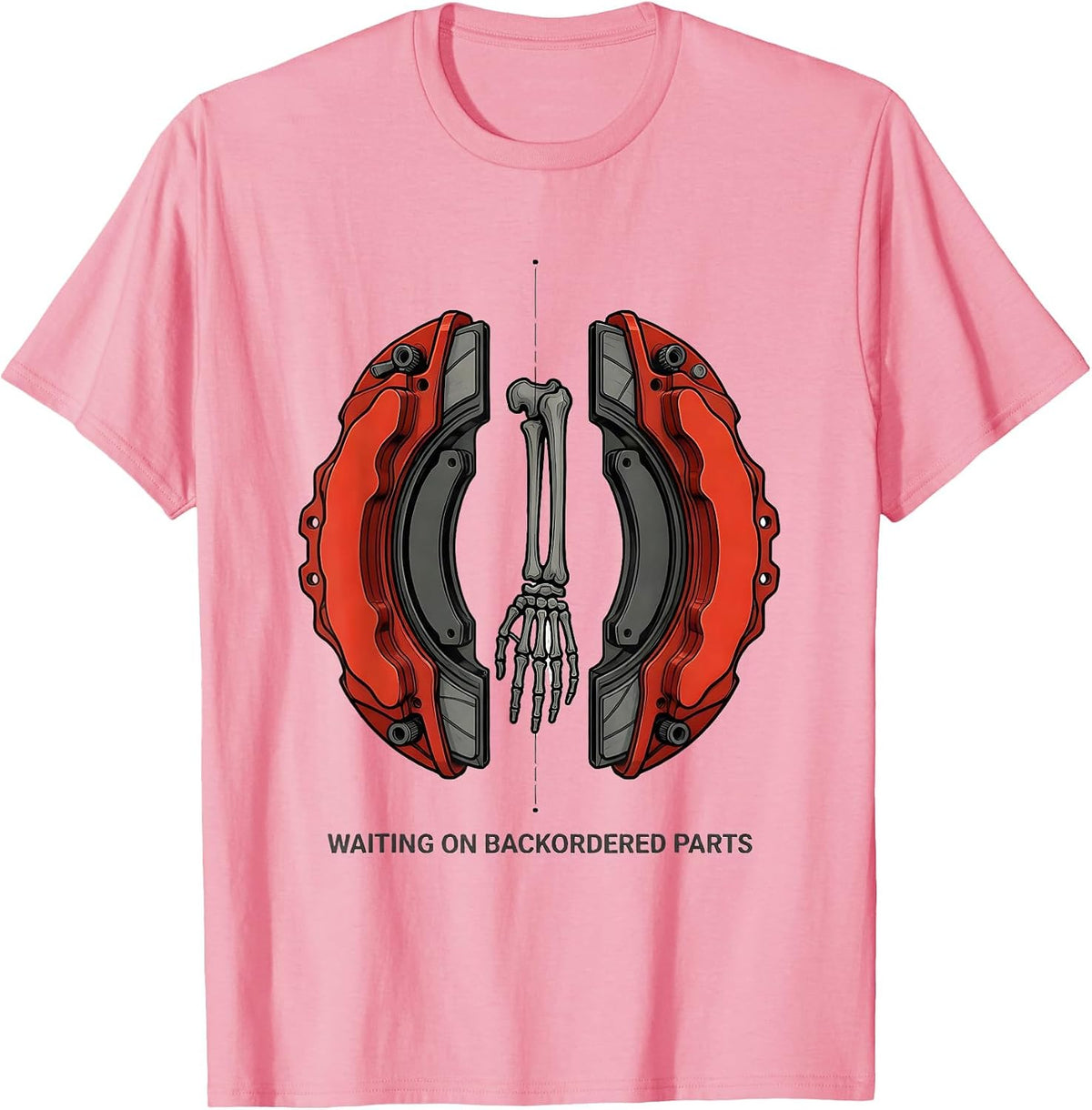 Men's Waiting On Backordered Parts Funny Mechanic Skeleton Auto T-Shirt - Pink