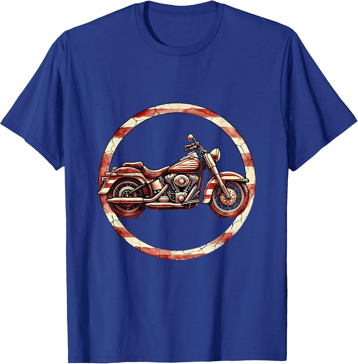Patriotic Vintage Motorcycle Flag Graphic T-Shirt - Royal Blue