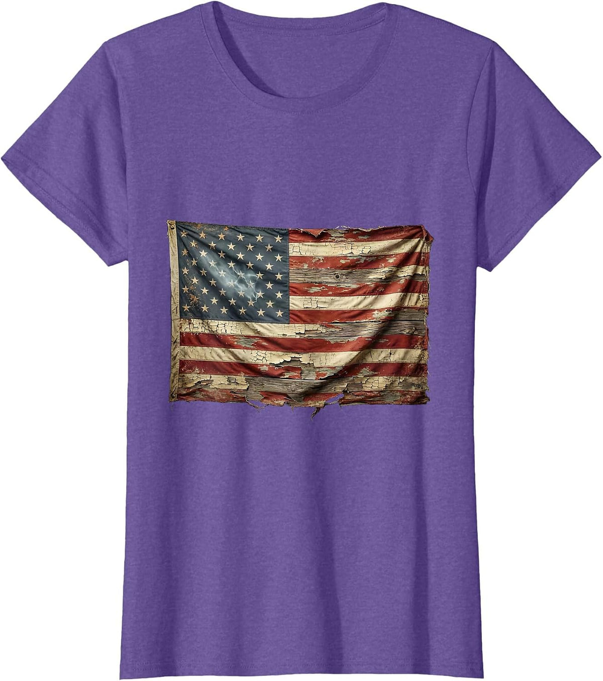 Patriotic Motorcycle Speeding Past Waving Flag T-Shirt - Purple Heather