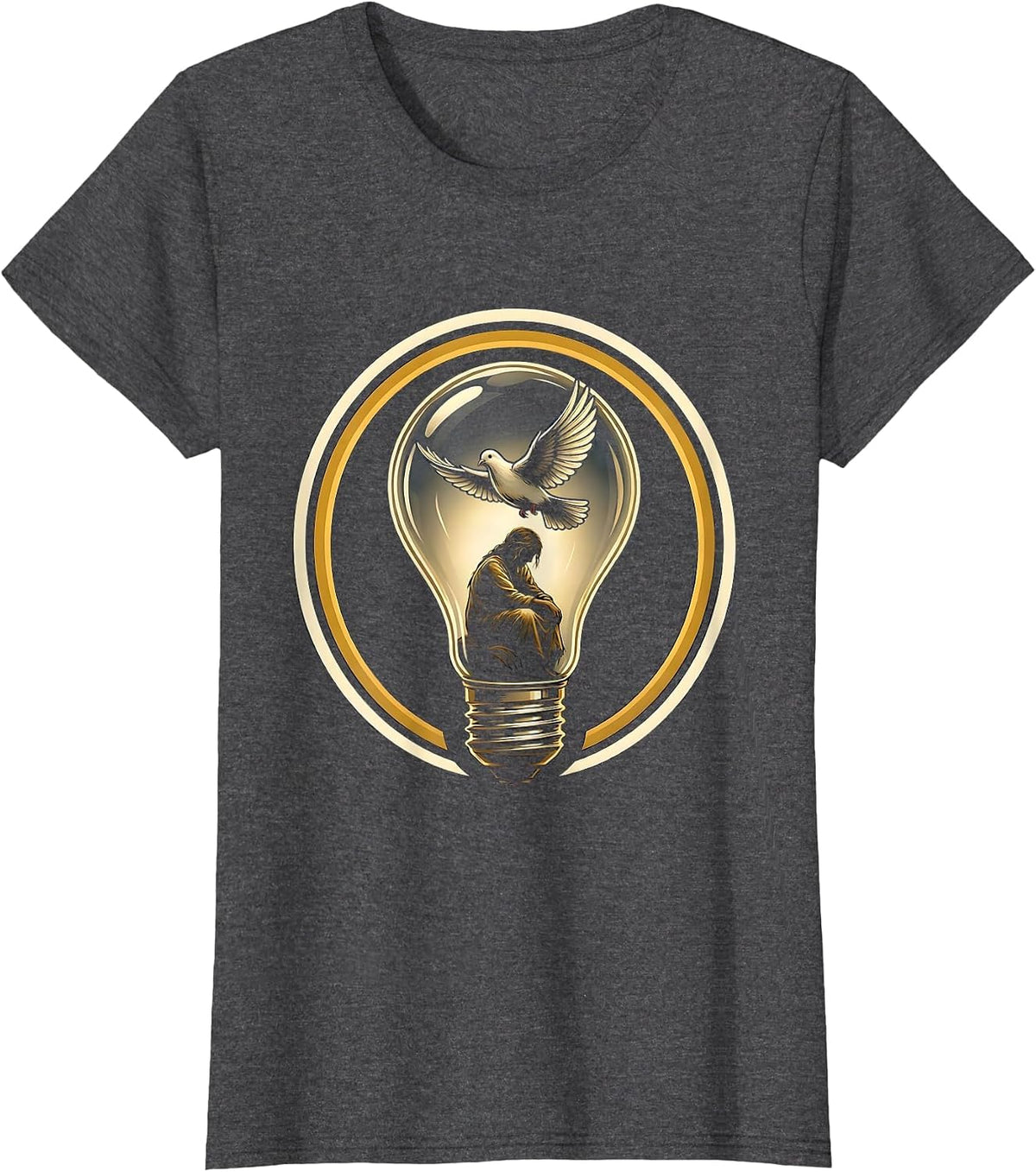 Women's Autism Awareness Glowing Lightbulb Figure Design T-Shirt - Dark Heather Grey