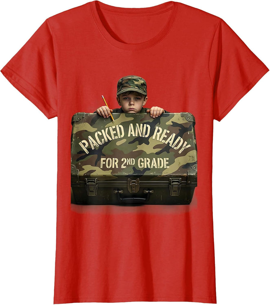 Women's Packed And Ready For 2nd Grade Vintage Camo Back To School T-Shirt - Red