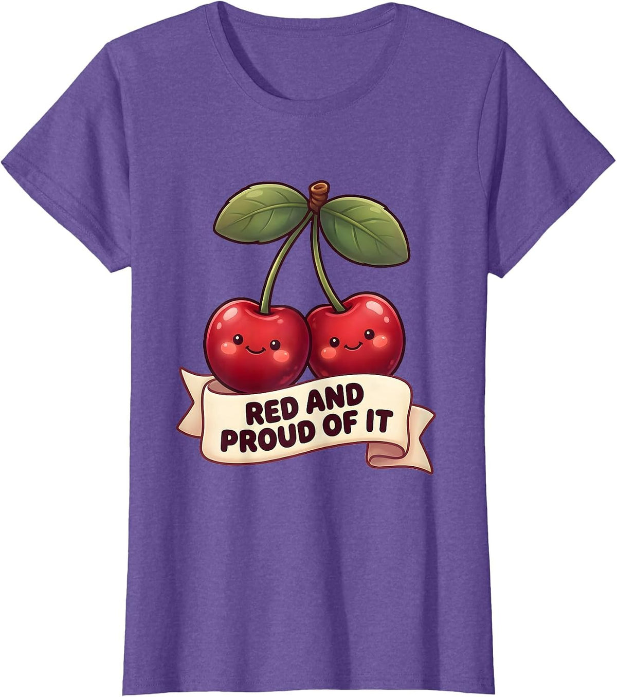 Women's Red and Proud of It Cherry Graphic Design T-Shirt - Purple Heather