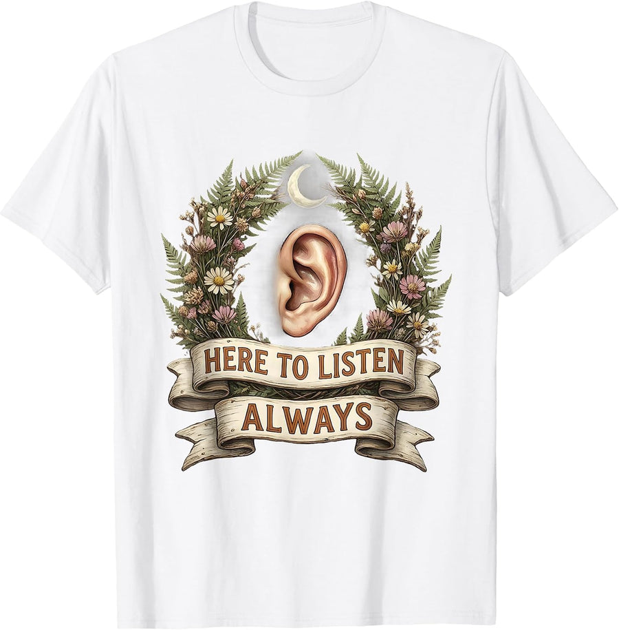 Men's Here To Listen Always School Counselor Design T-Shirt - White
