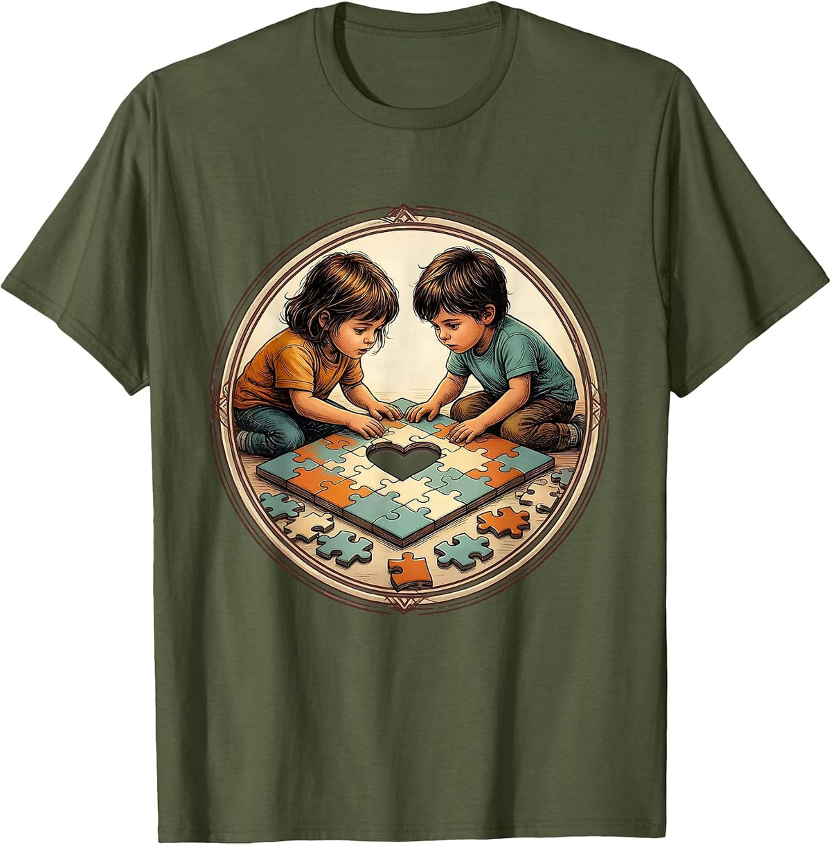 SPED Teacher Puzzle Collaboration Graphic T-Shirt - Olive Green